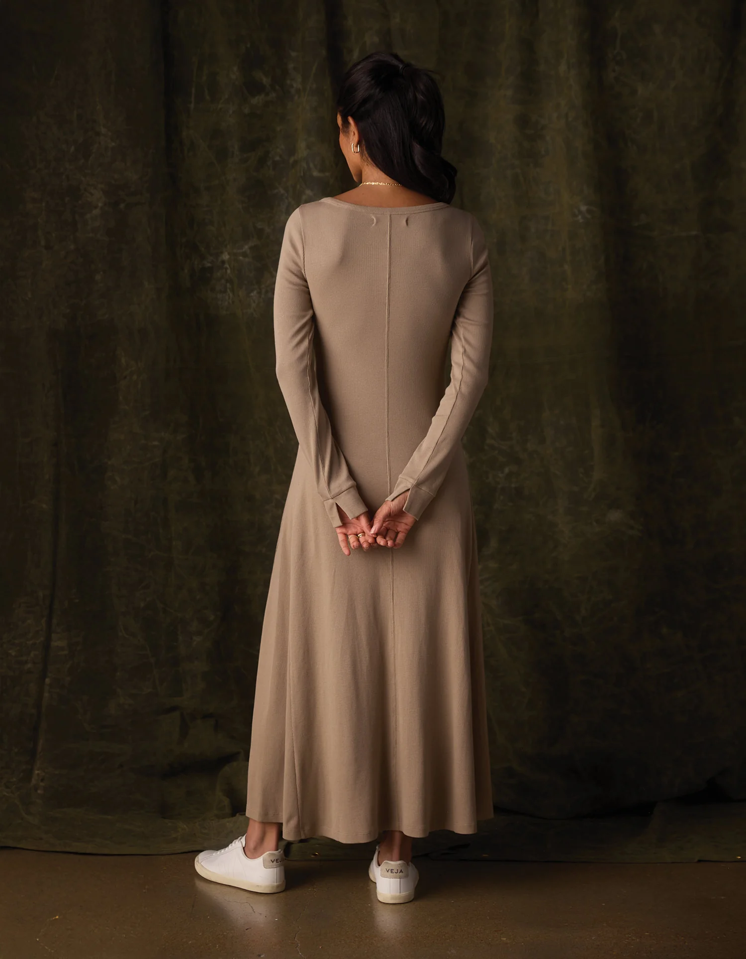 Normal Rib Long Sleeve Dress in Fawn - Image 5