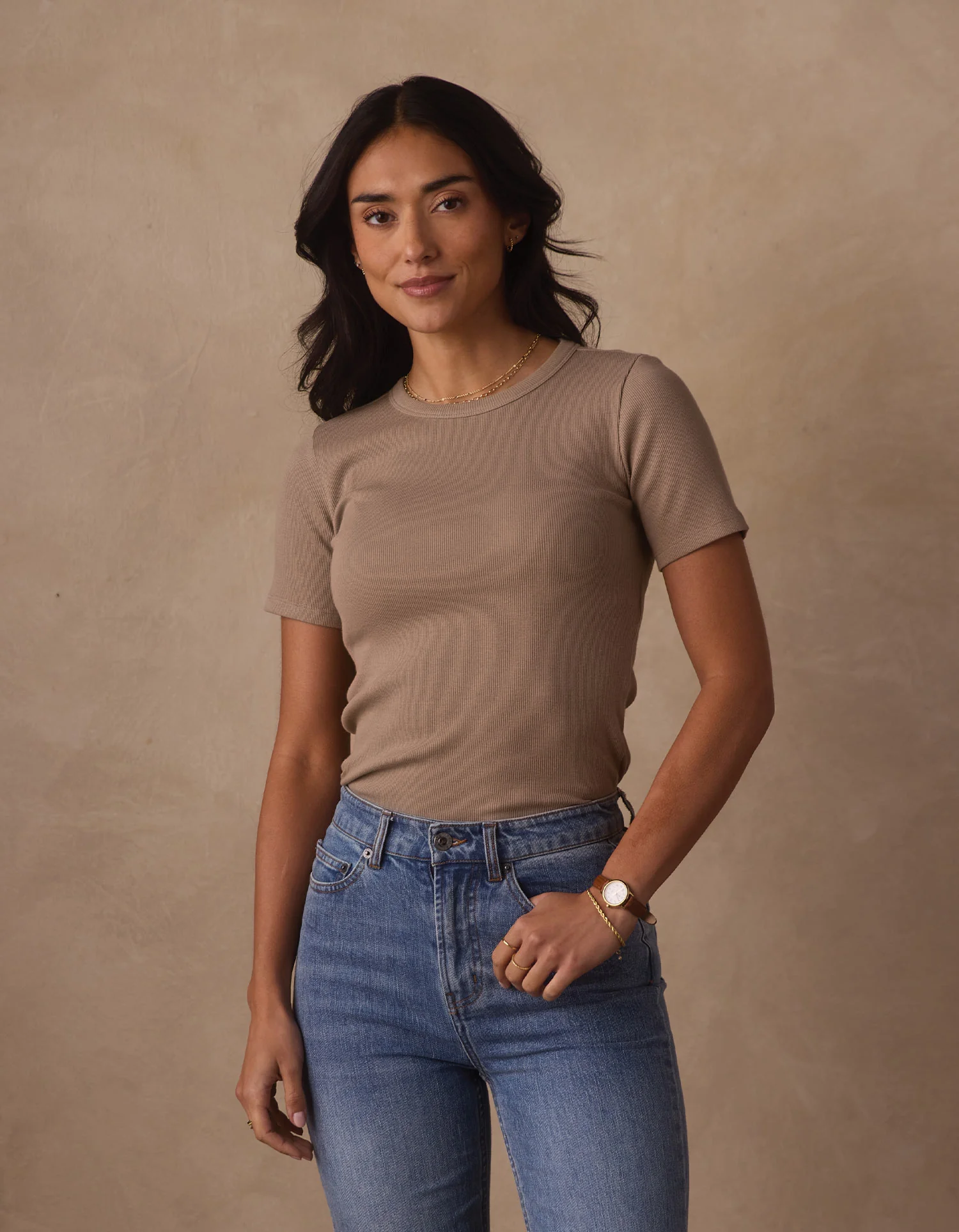 Normal Rib Tee in Fawn - Image 2