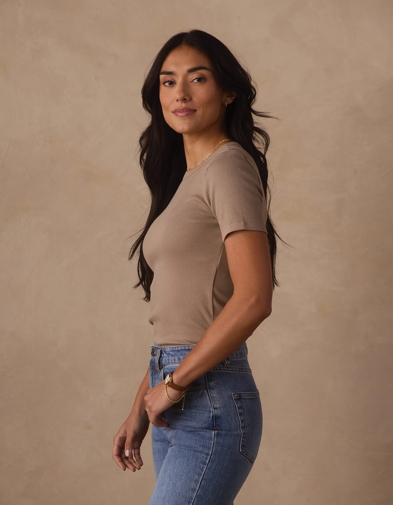 Normal Rib Tee in Fawn - Image 3