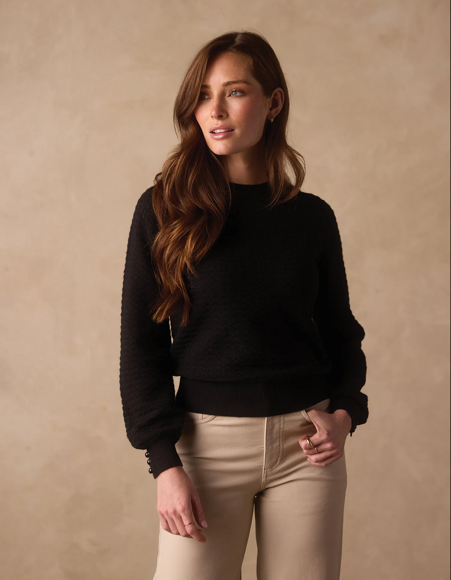 Olivia Pointelle Crew Sweater in Black - Image 2