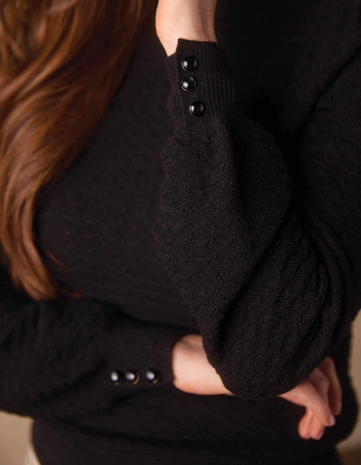 Olivia Pointelle Crew Sweater in Black - Image 3