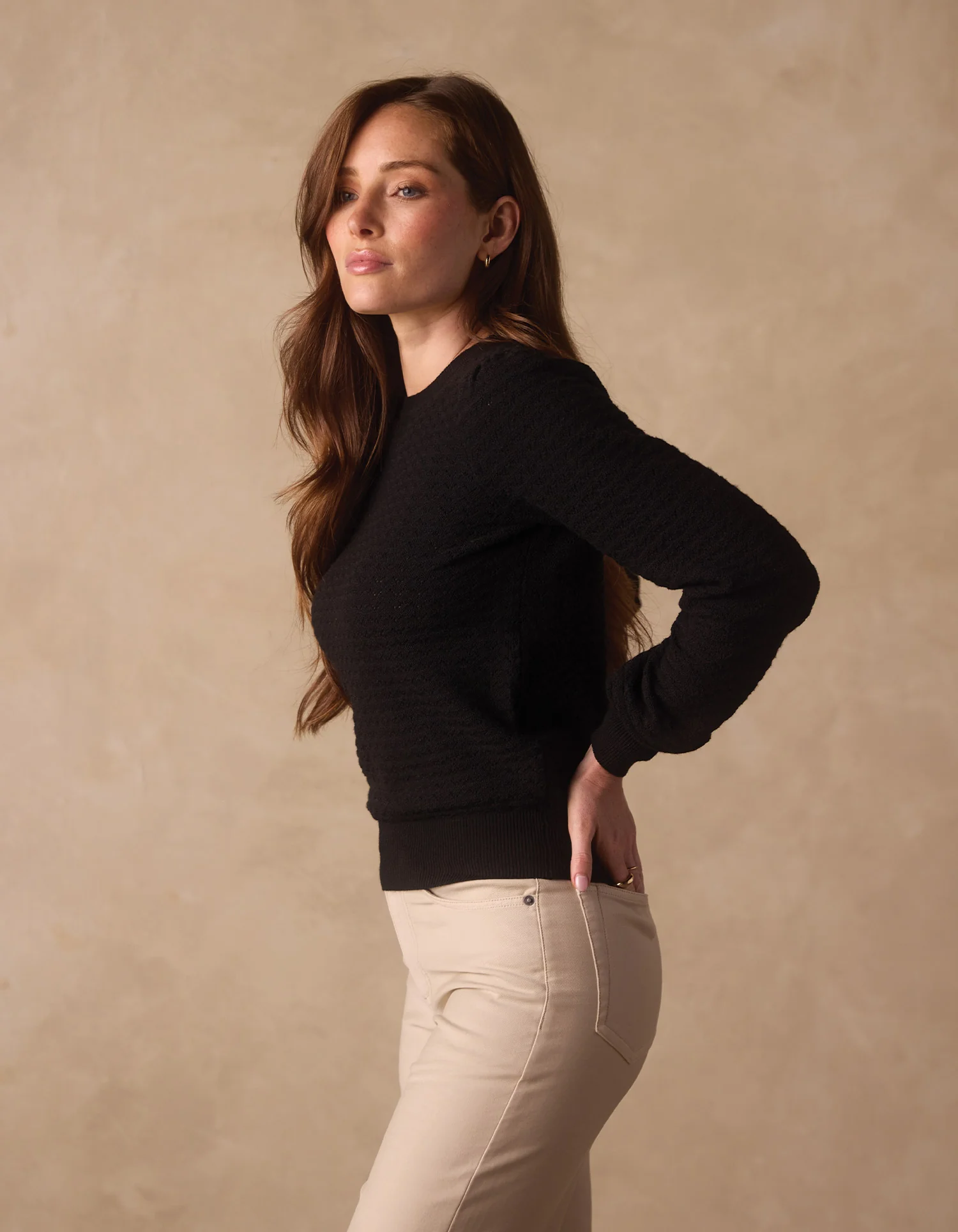 Olivia Pointelle Crew Sweater in Black - Image 4