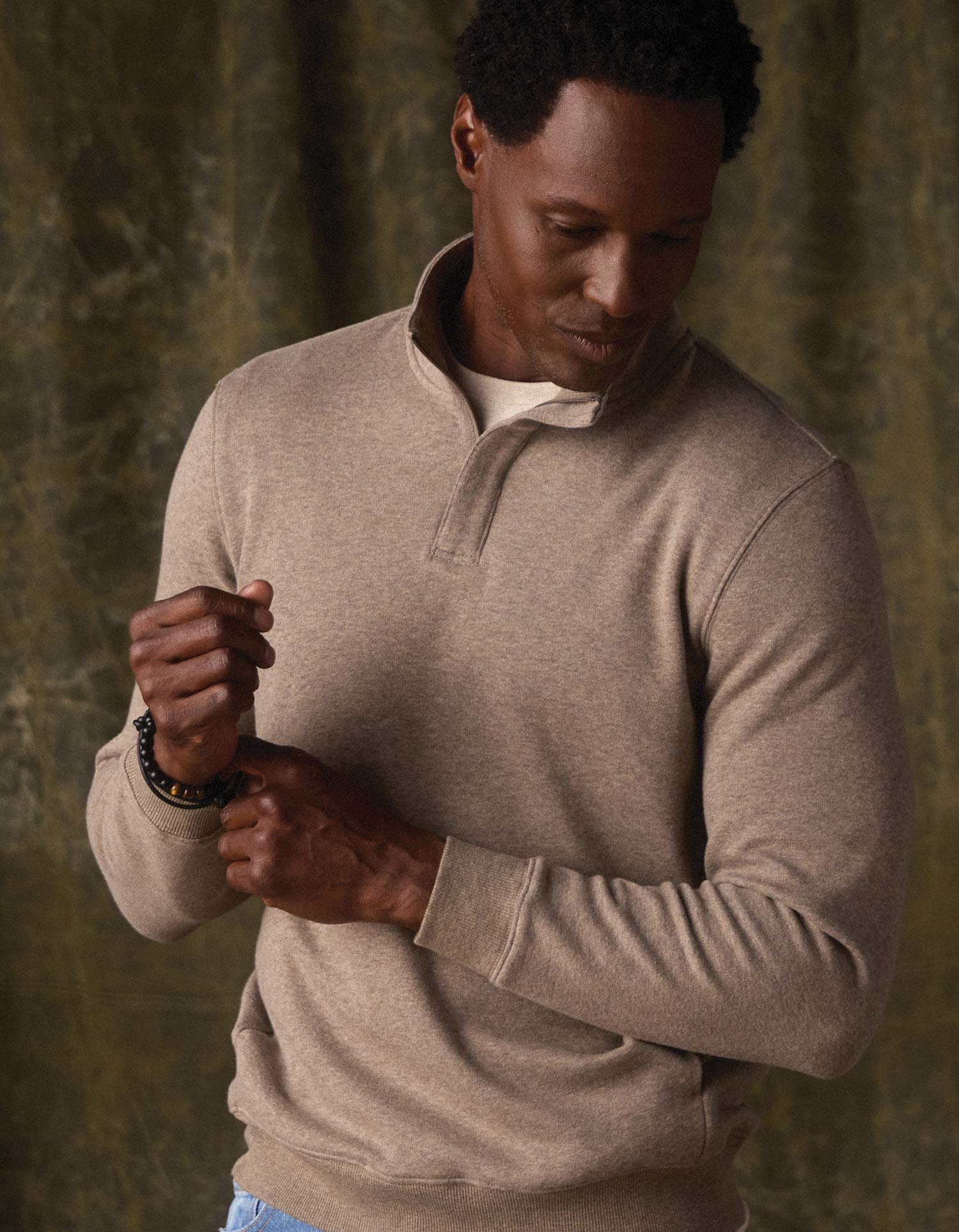 Fleece Puremeso Quarter Zip in Dark Taupe - Image 2