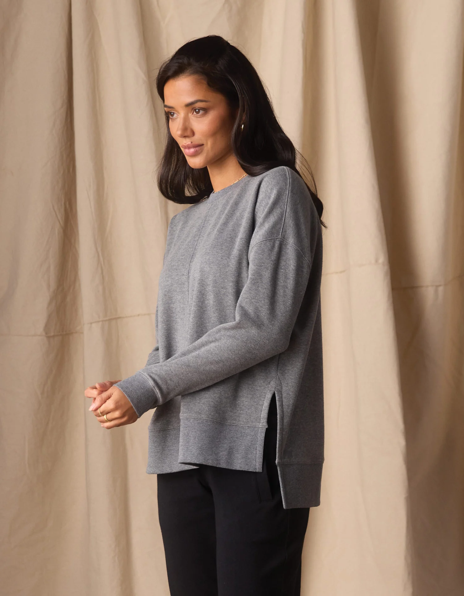Fleece Puremeso Splitside Pullover in Heather Grey - Image 3