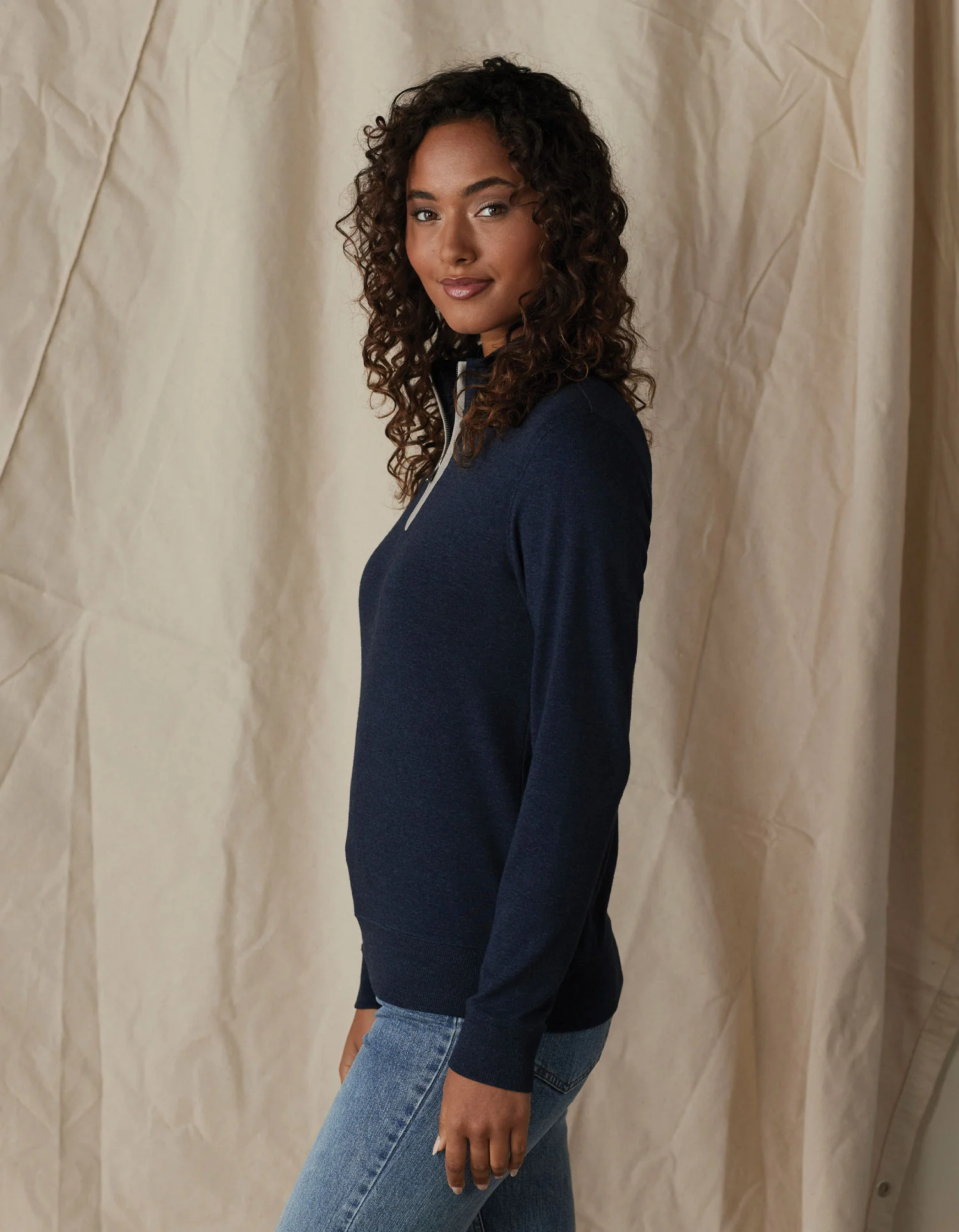 Puremeso Weekend Companion Quarter Zip in Navy - Image 2