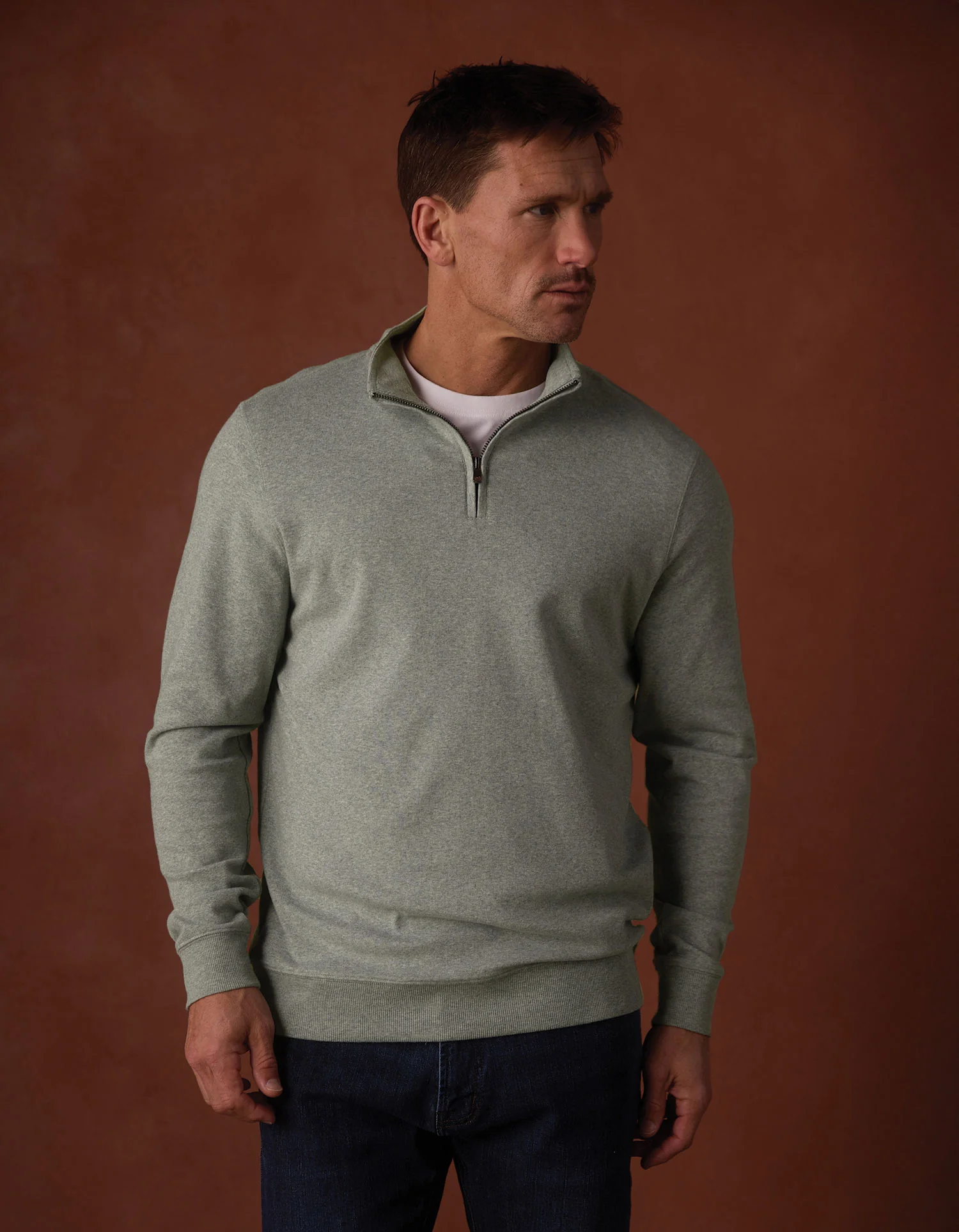 Puremeso Weekend Quarter Zip in Sea Glass - Image 3