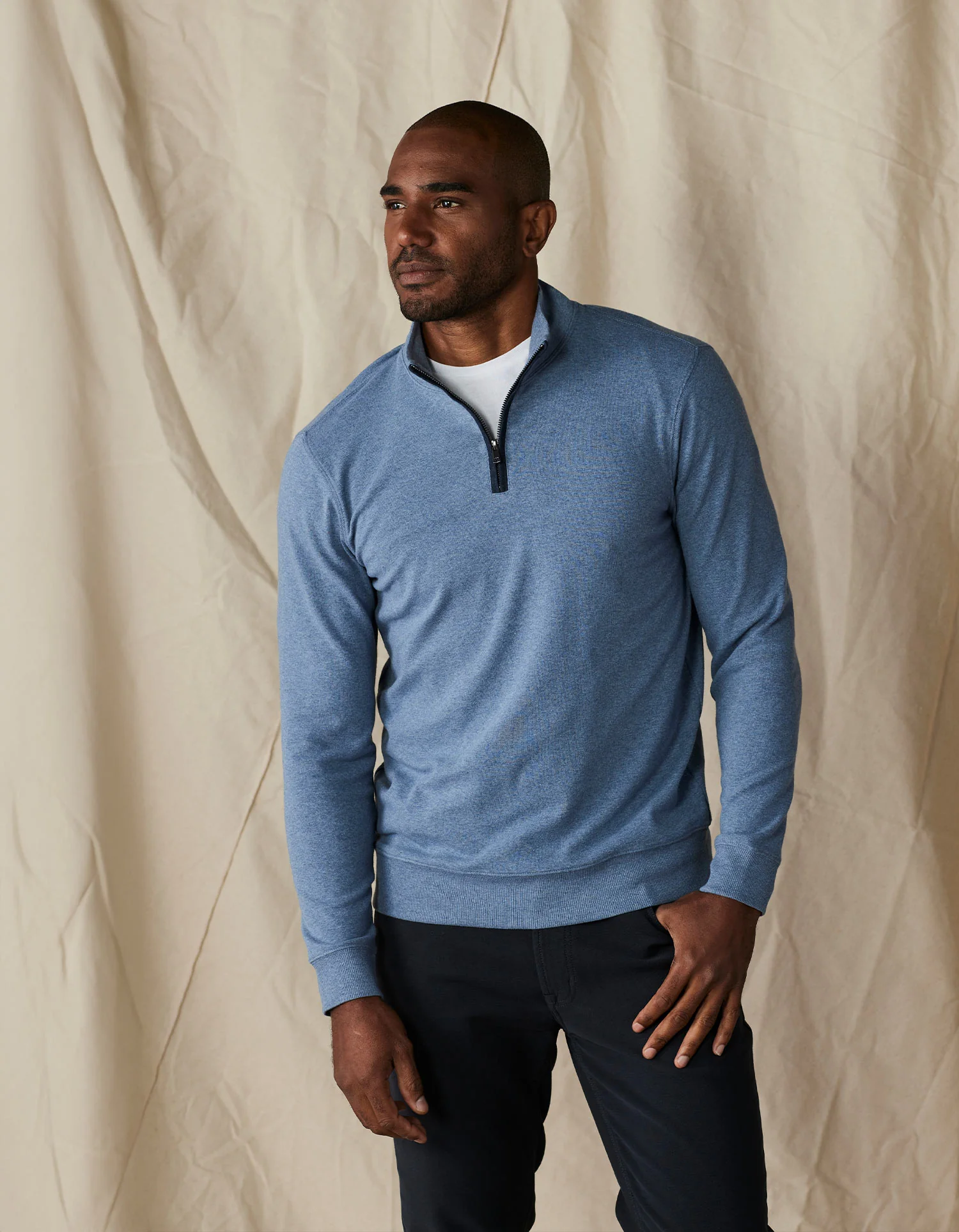 Puremeso Weekend Quarter Zip in Slate Blue - Image 3