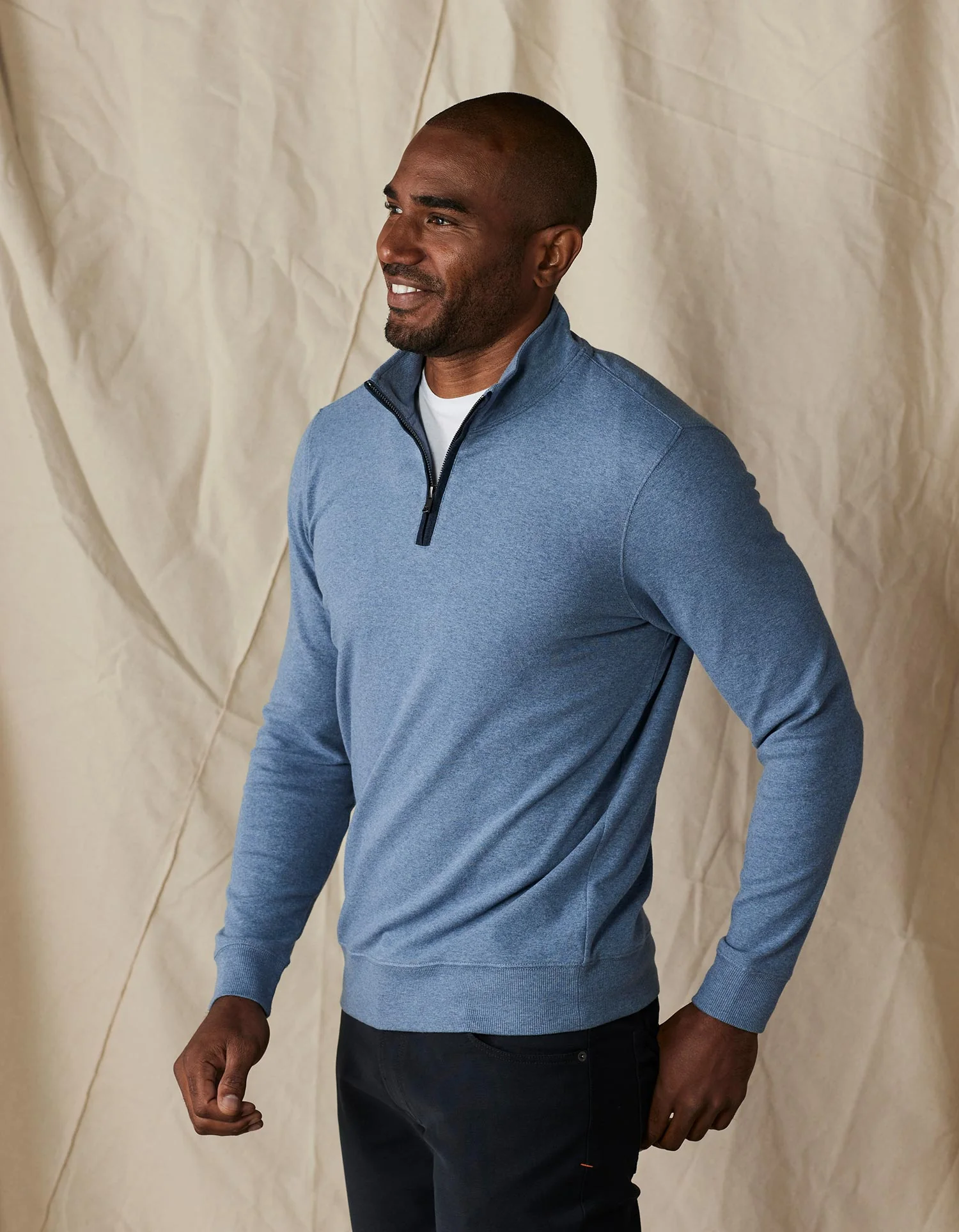 Puremeso Weekend Quarter Zip in Slate Blue - Image 4