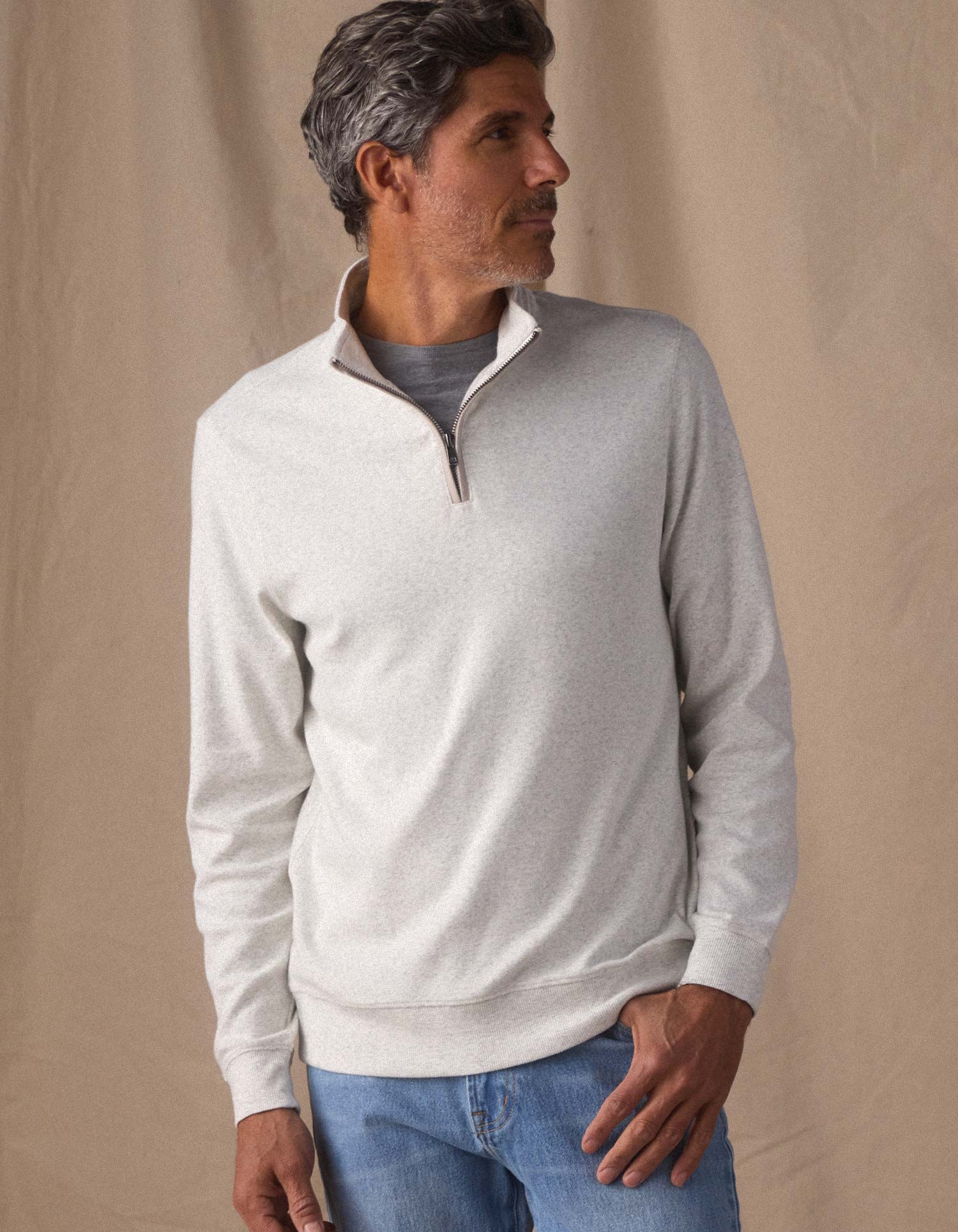 Puremeso Weekend Quarter Zip in Stone - Image 4