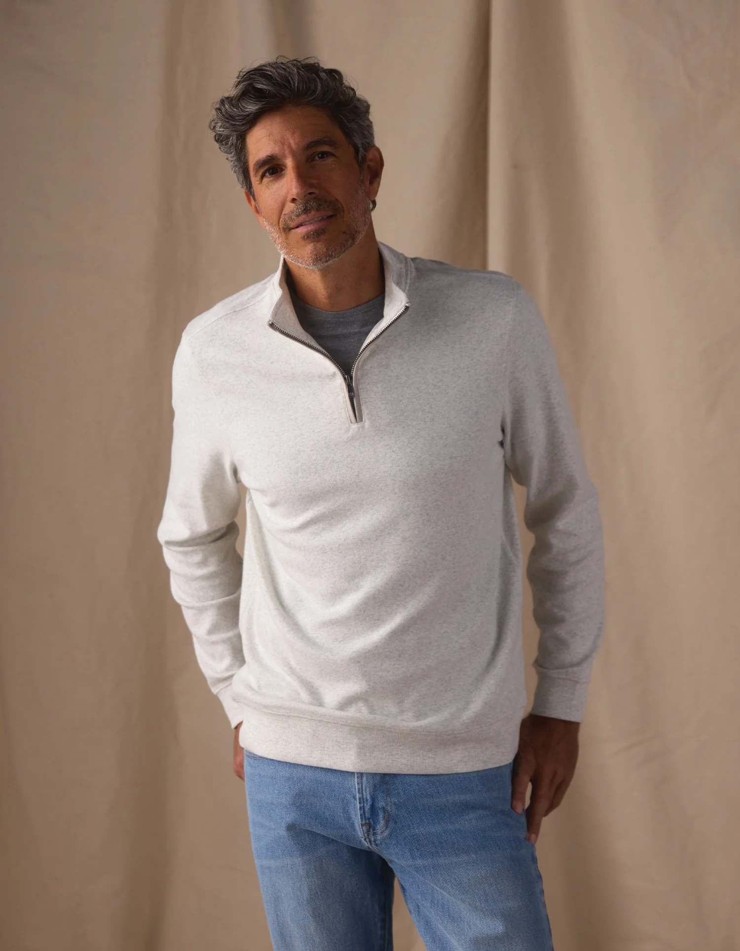 Puremeso Weekend Quarter Zip in Stone - Image 5