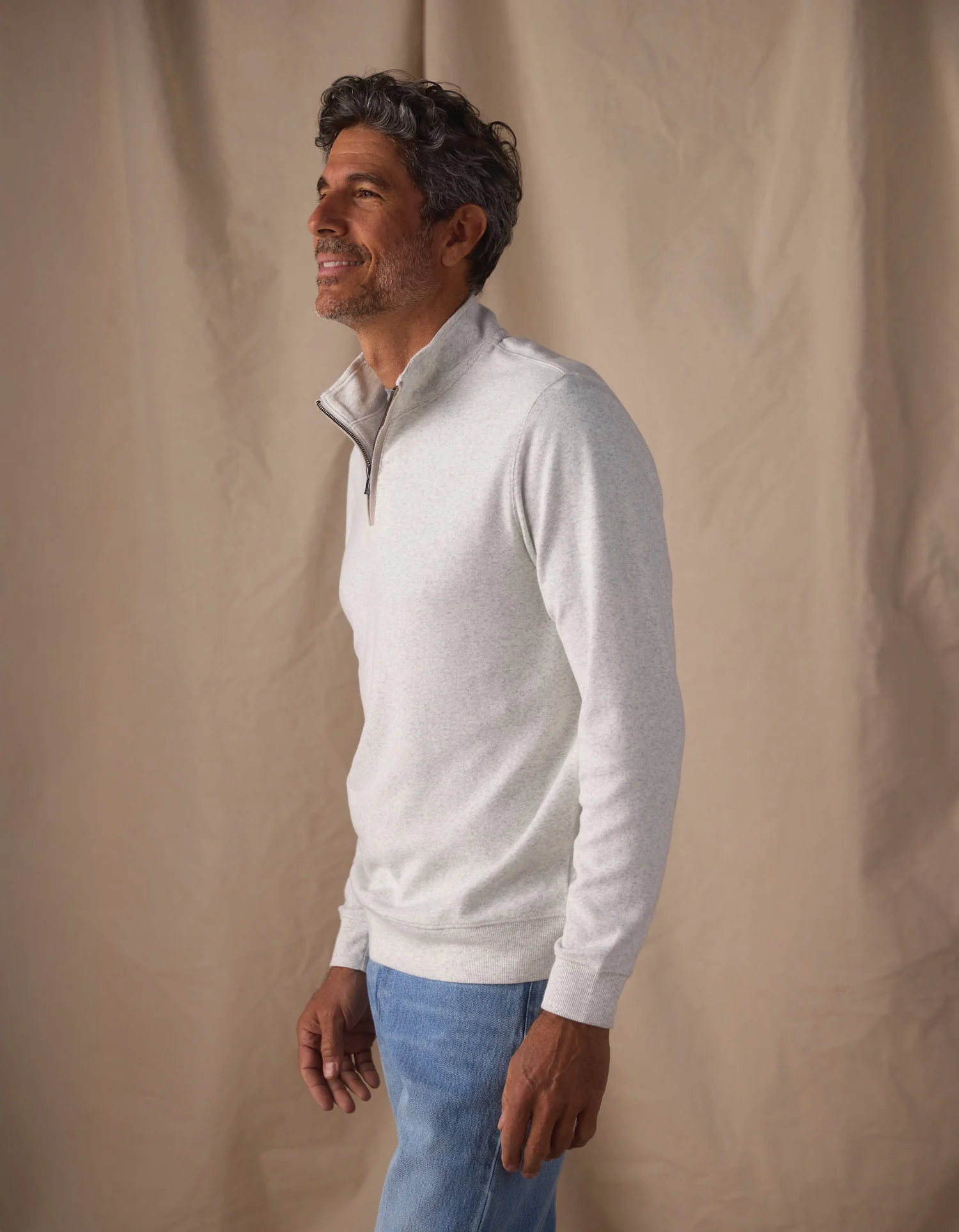 Puremeso Weekend Quarter Zip in Stone - Image 6