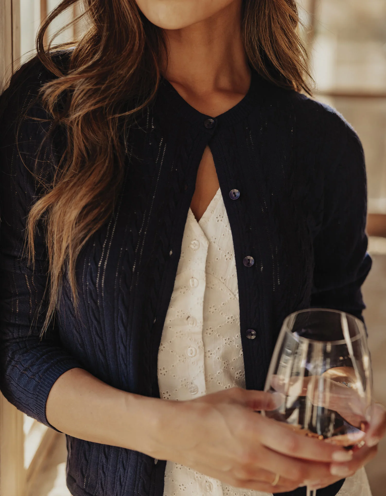 Ravello Fine Gauge Cardigan in Navy - Image 3