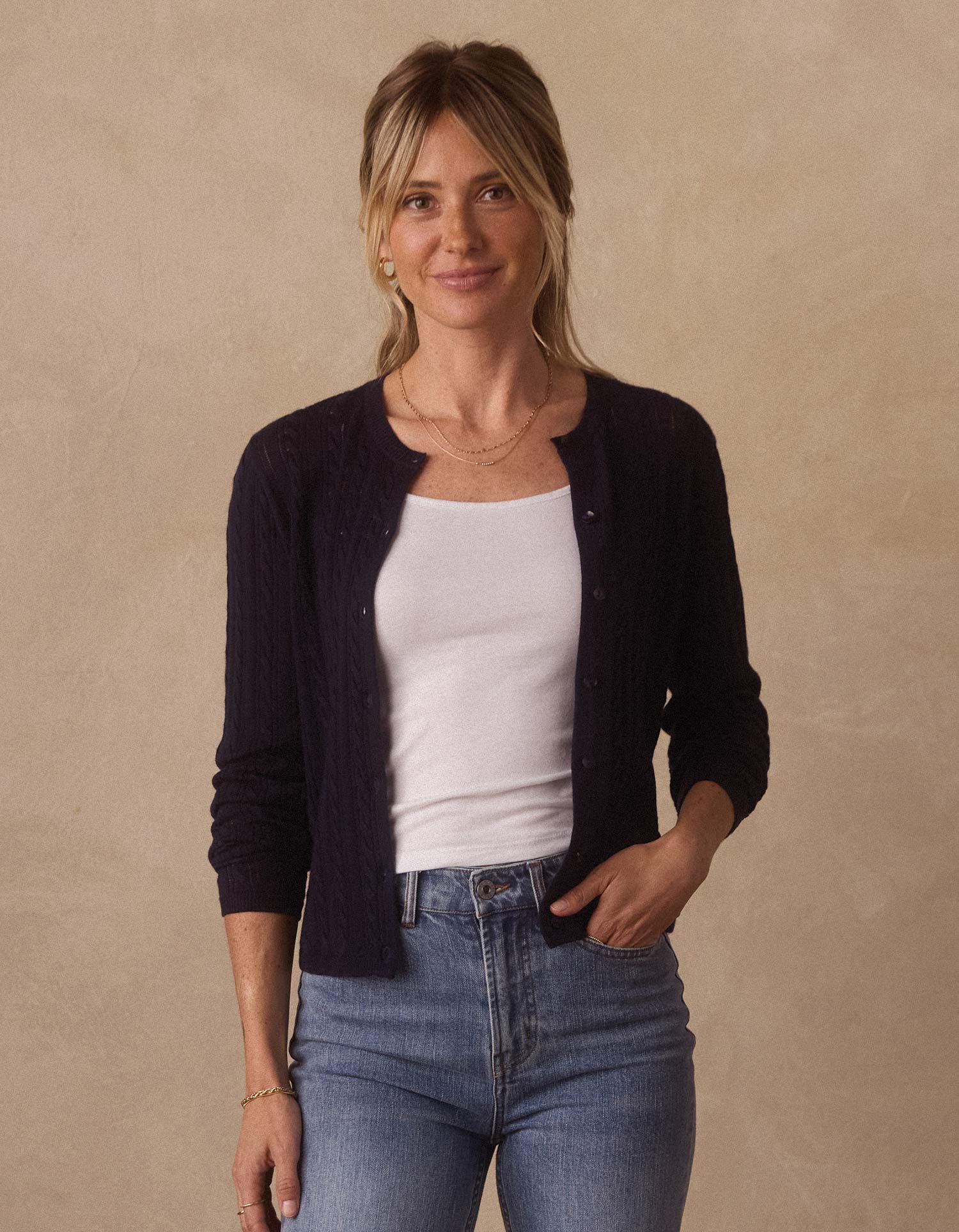 Ravello Fine Gauge Cardigan in Navy - Image 4