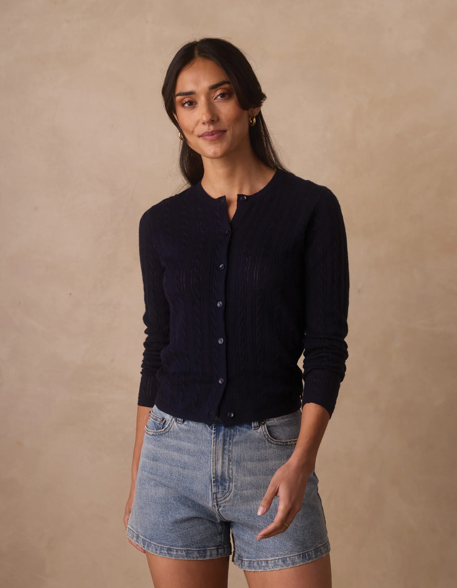 Ravello Fine Gauge Cardigan in Navy - Image 5