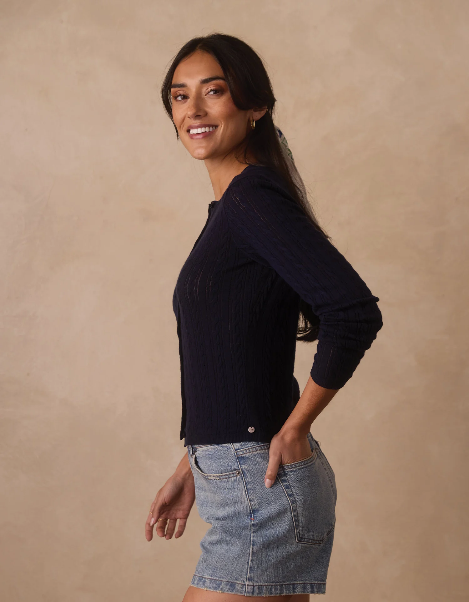 Ravello Fine Gauge Cardigan in Navy - Image 6