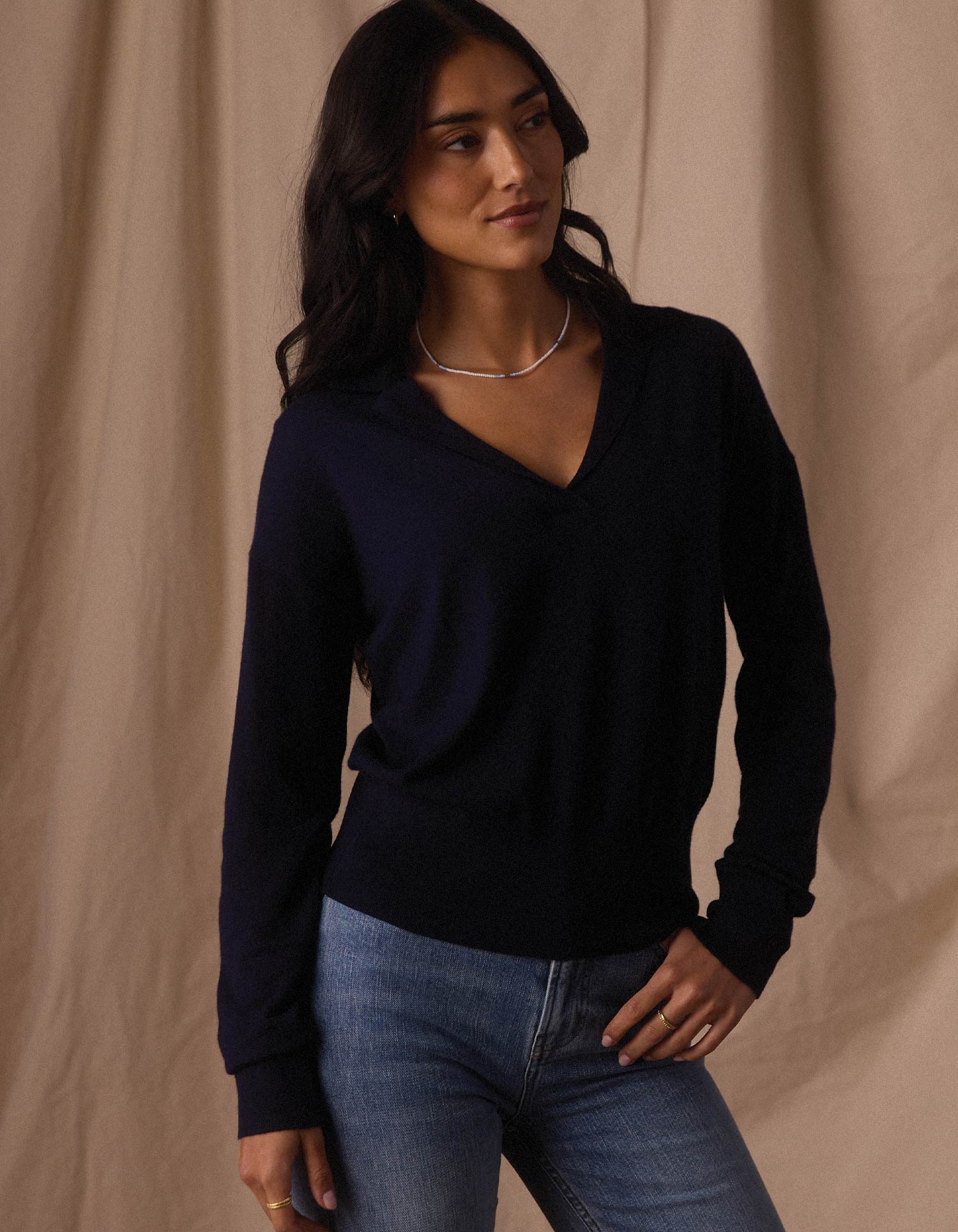 Ravello Long Sleeve Polo in Navy - Image 3