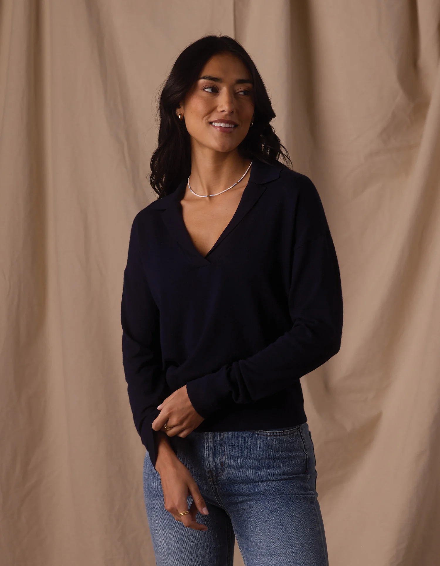 Ravello Long Sleeve Polo in Navy - Image 4