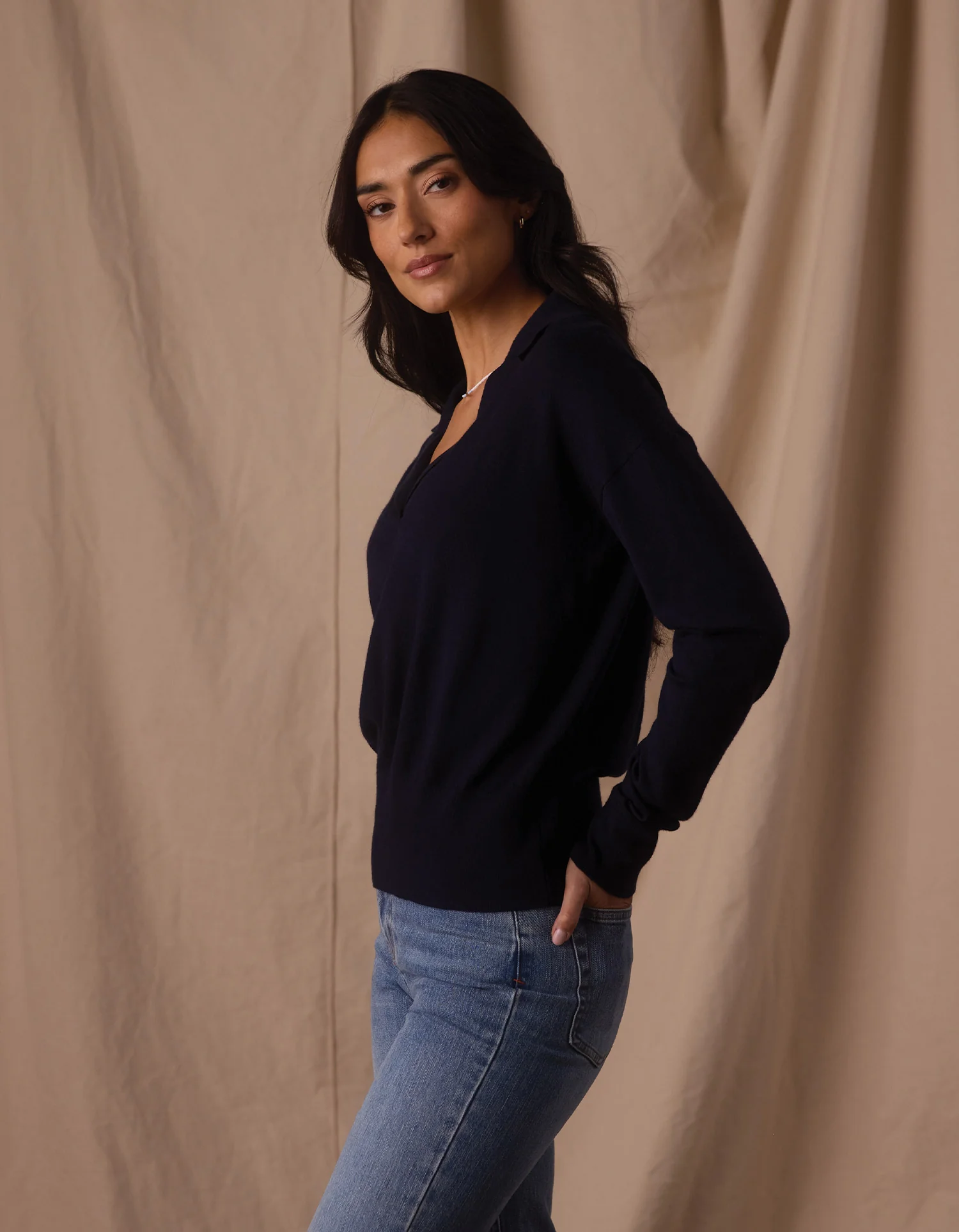 Ravello Long Sleeve Polo in Navy - Image 5
