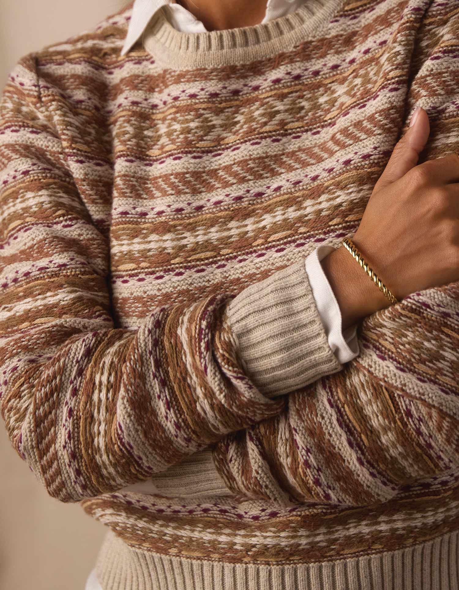 Reverse Fair Isle Crew in Cream Multi - Image 2