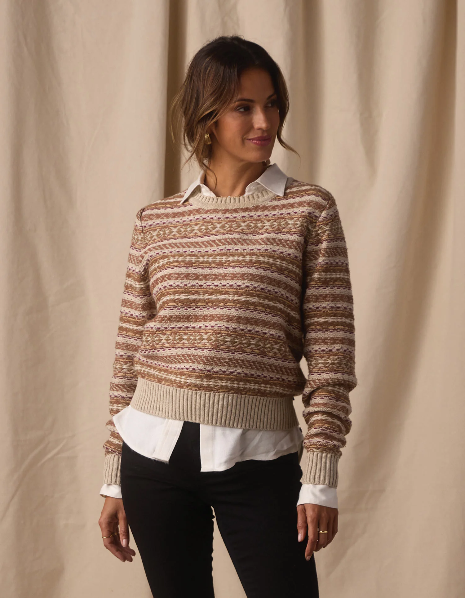 Reverse Fair Isle Crew in Cream Multi - Image 4
