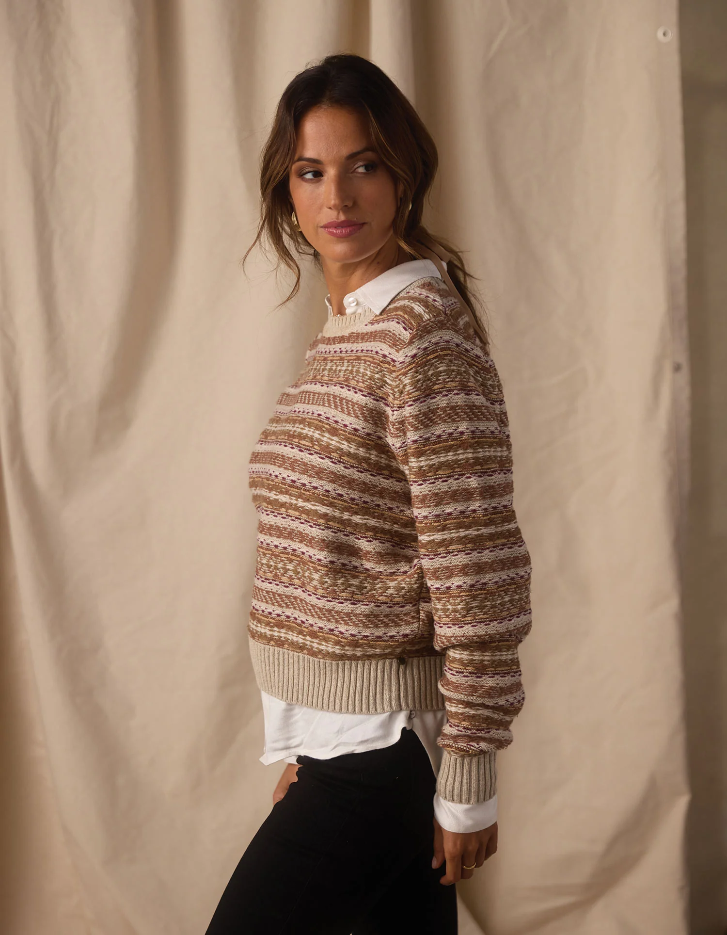 Reverse Fair Isle Crew in Cream Multi - Image 5