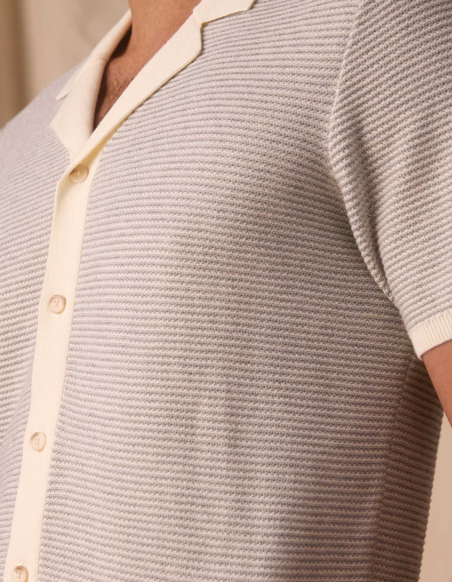 Robles Birdseye Knit Camp Button Up in Cream/Grey - Image 7
