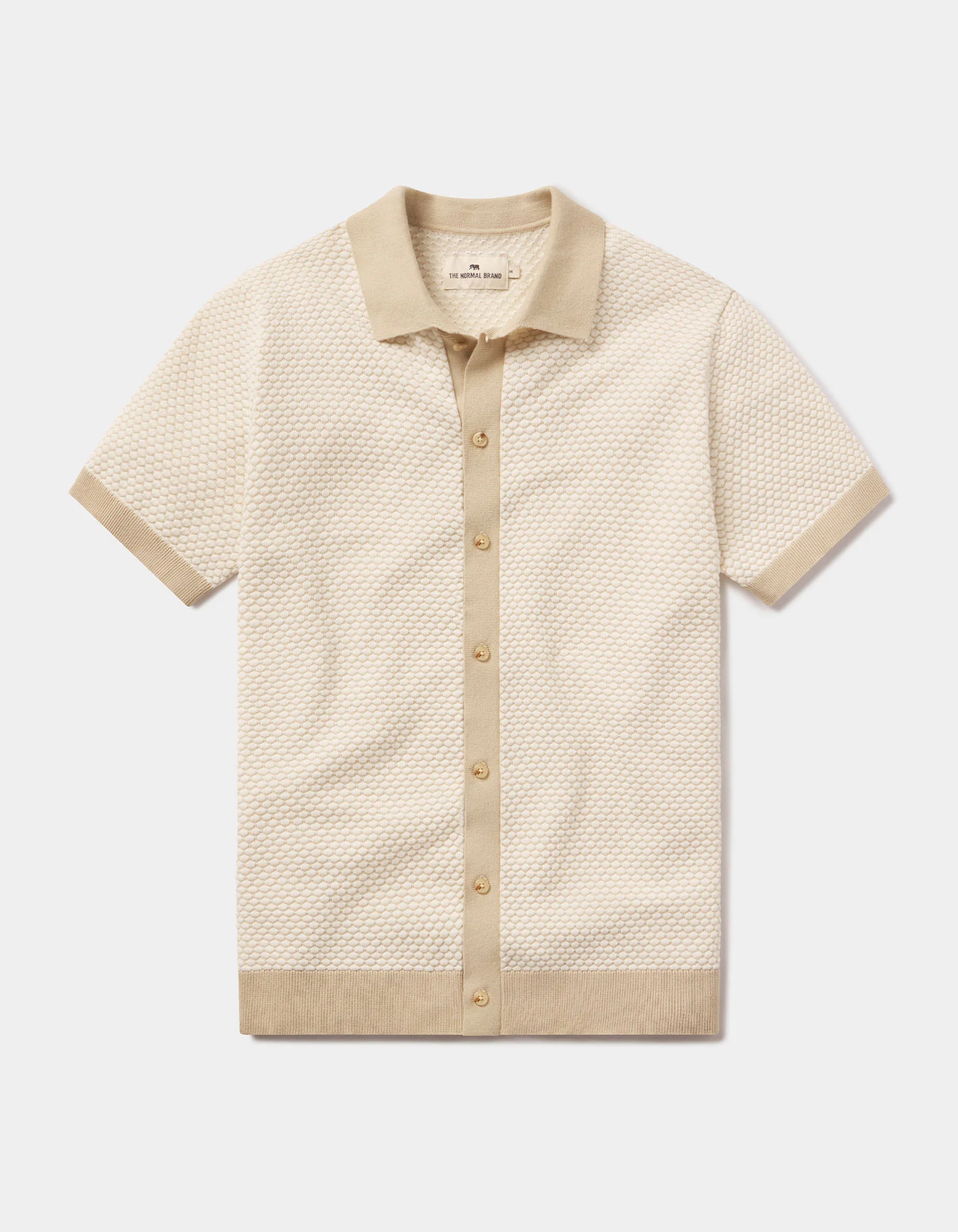 Robles Knit Jacquard Button Up in Ivory/Khaki - Image 4