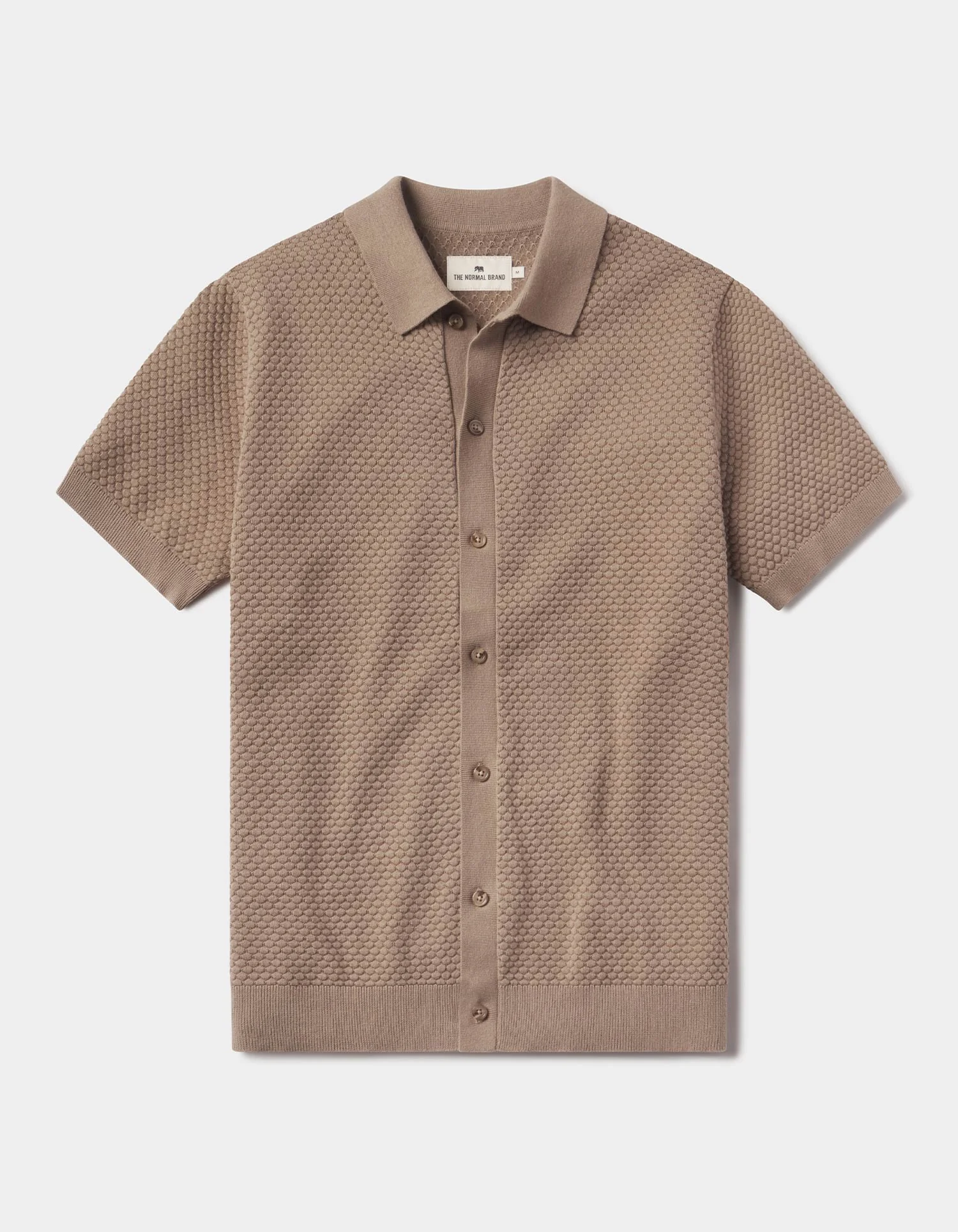 Robles Knit Jacquard Button Up in Taupe - Image 4