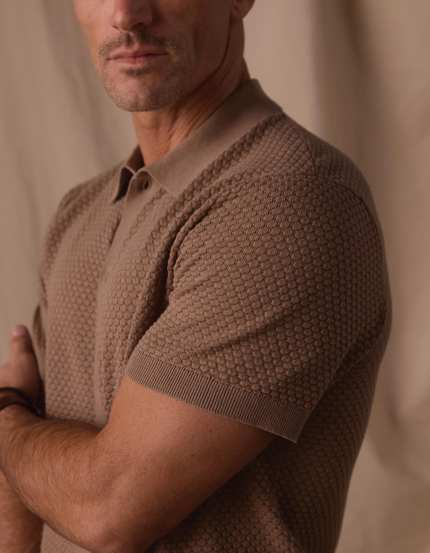 Robles Knit Jacquard Button Up in Taupe - Image 6