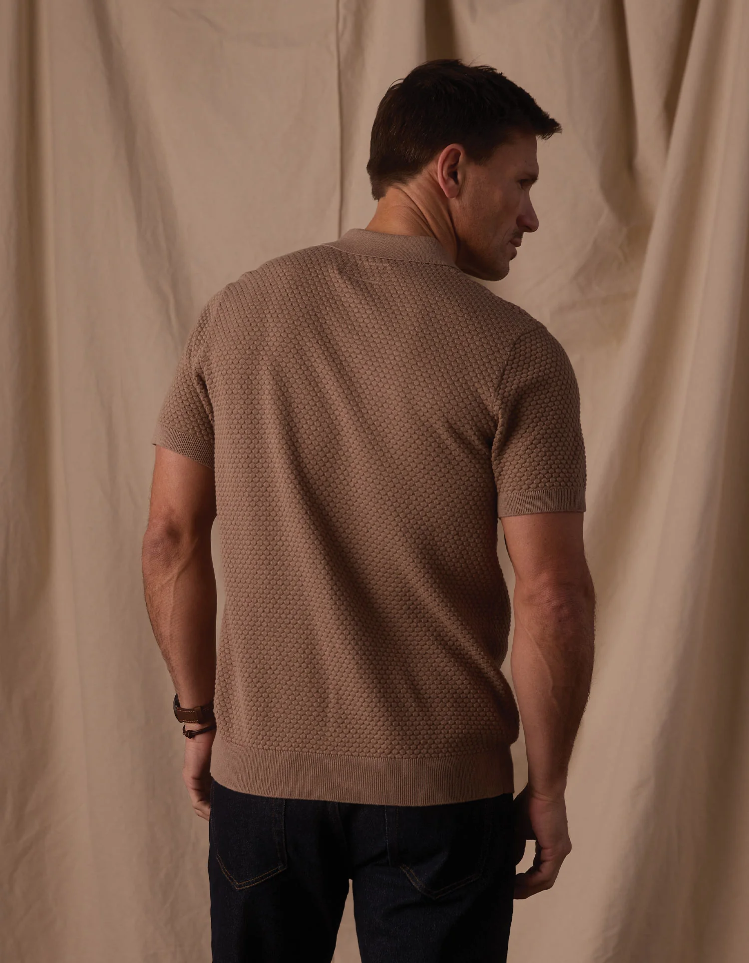Robles Knit Jacquard Button Up in Taupe - Image 9