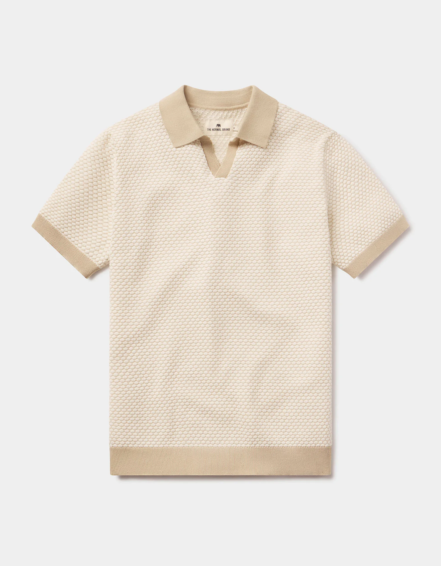 Robles Knit Jacquard Polo in Ivory/Khaki - Image 3