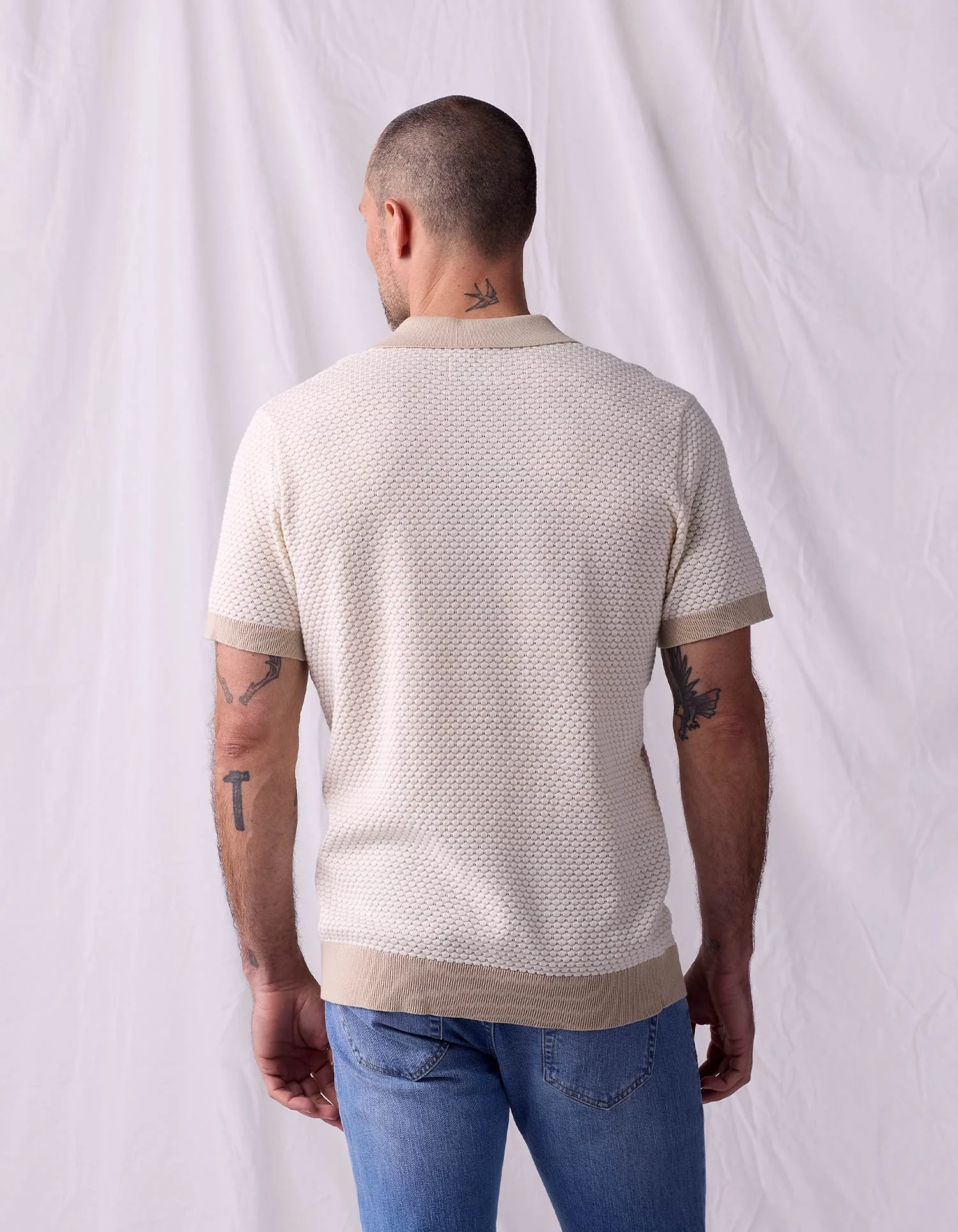 Robles Knit Jacquard Polo in Ivory/Khaki - Image 6