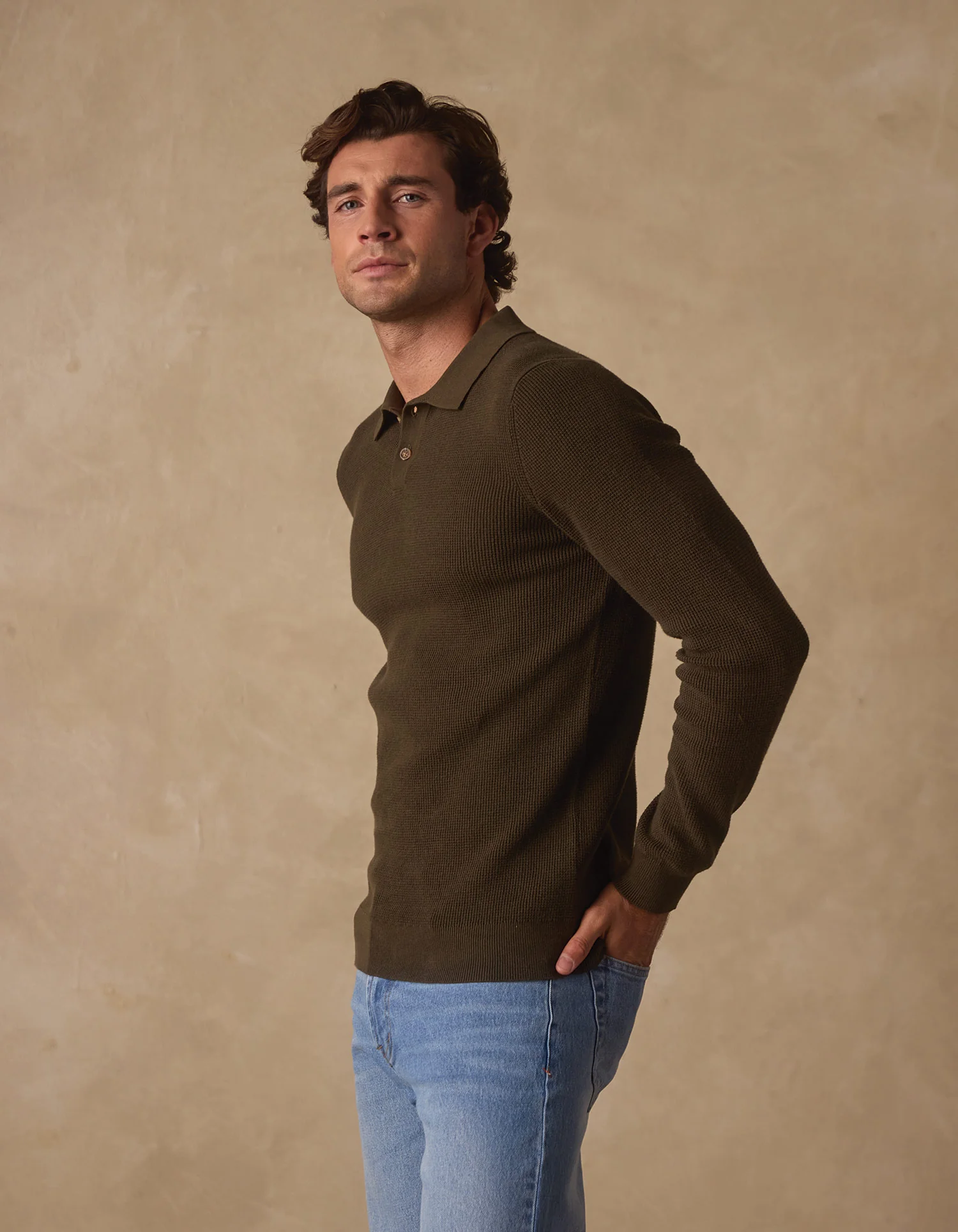 Robles Knit Waffle Stitch Polo in Alpine - Image 5