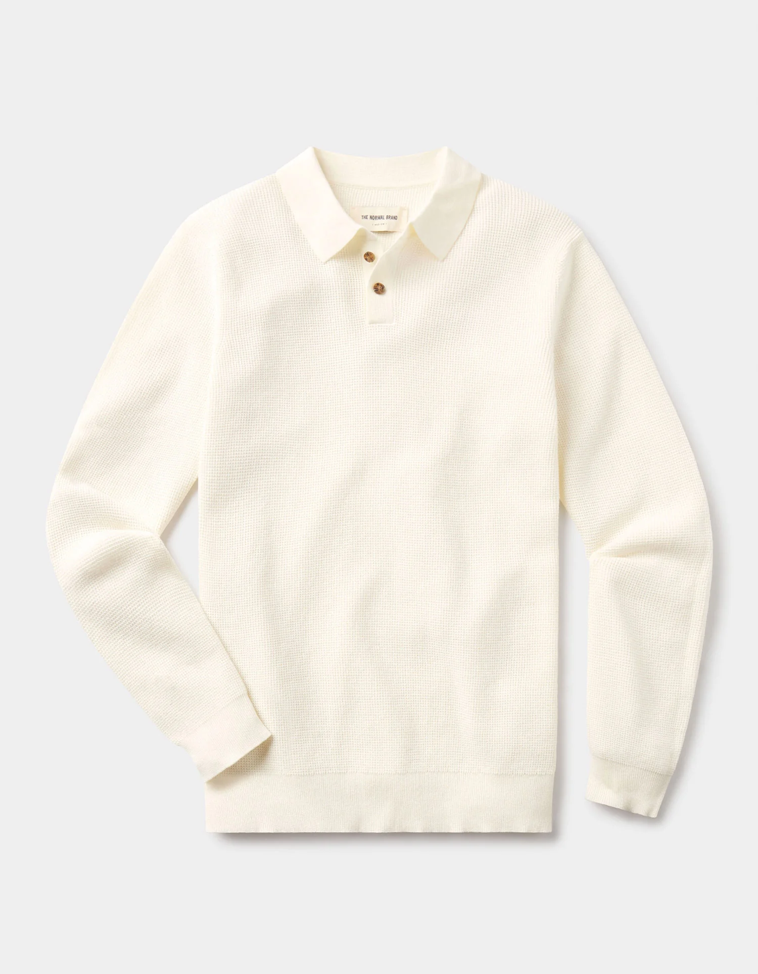 Robles Knit Waffle Stitch Polo in Cream - Image 2