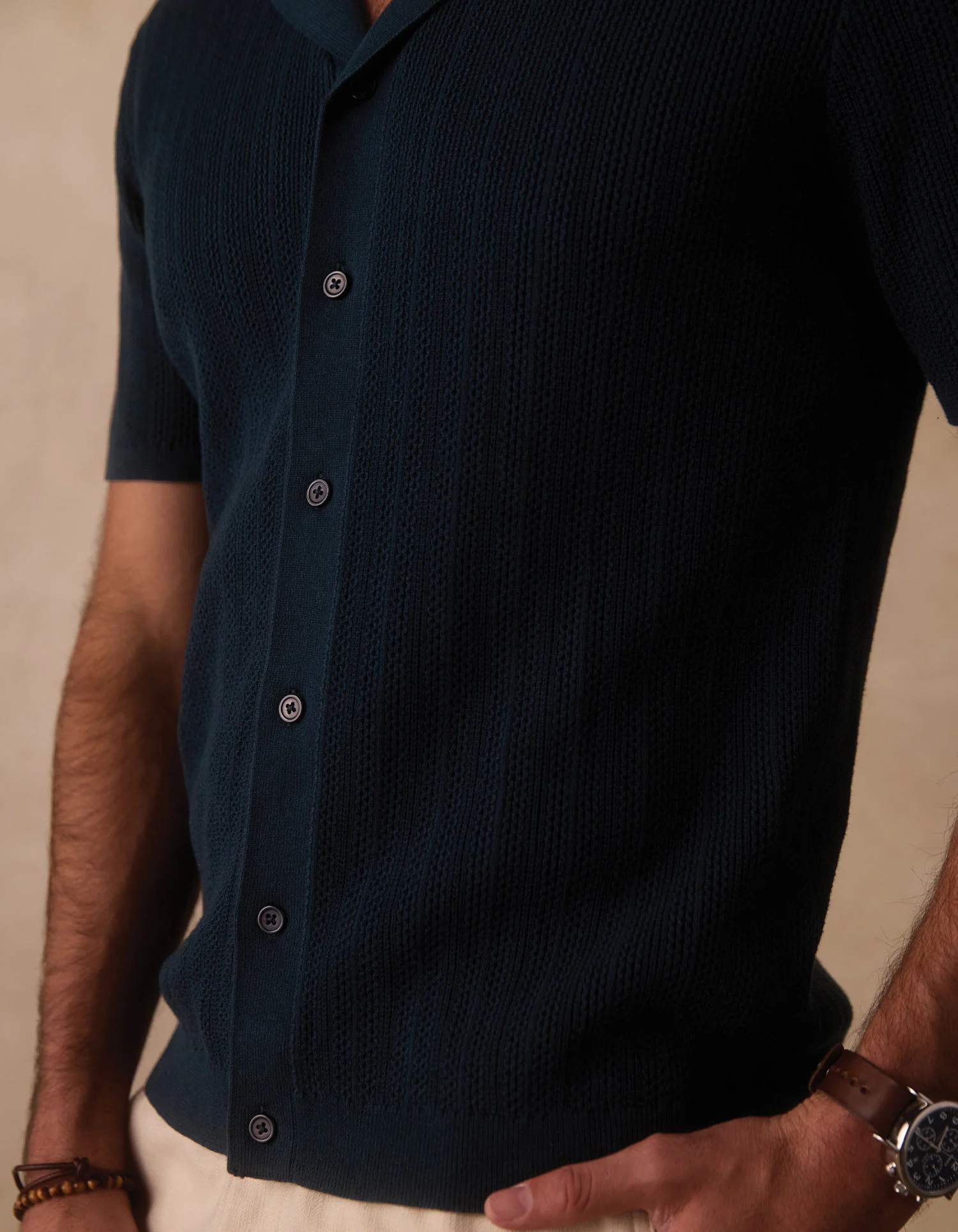 Robles Textured Knit Camp Button Up in Dark Oasis - Image 4