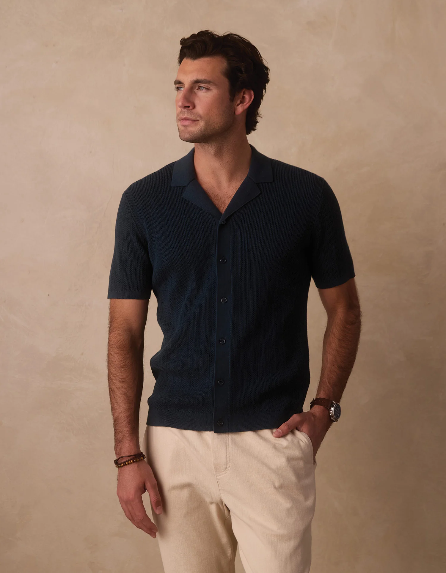 Robles Textured Knit Camp Button Up in Dark Oasis - Image 5