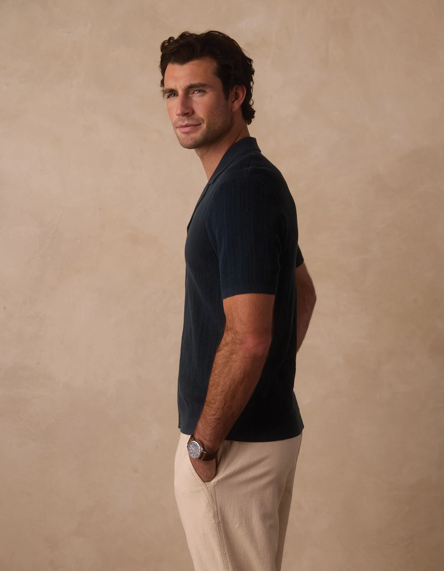 Robles Textured Knit Camp Button Up in Dark Oasis - Image 6
