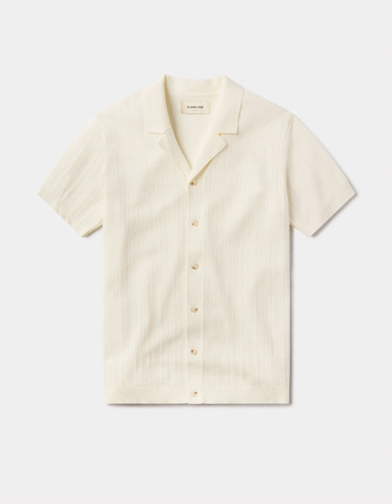 Robles Textured Knit Camp Button Up in Ivory - Image 2