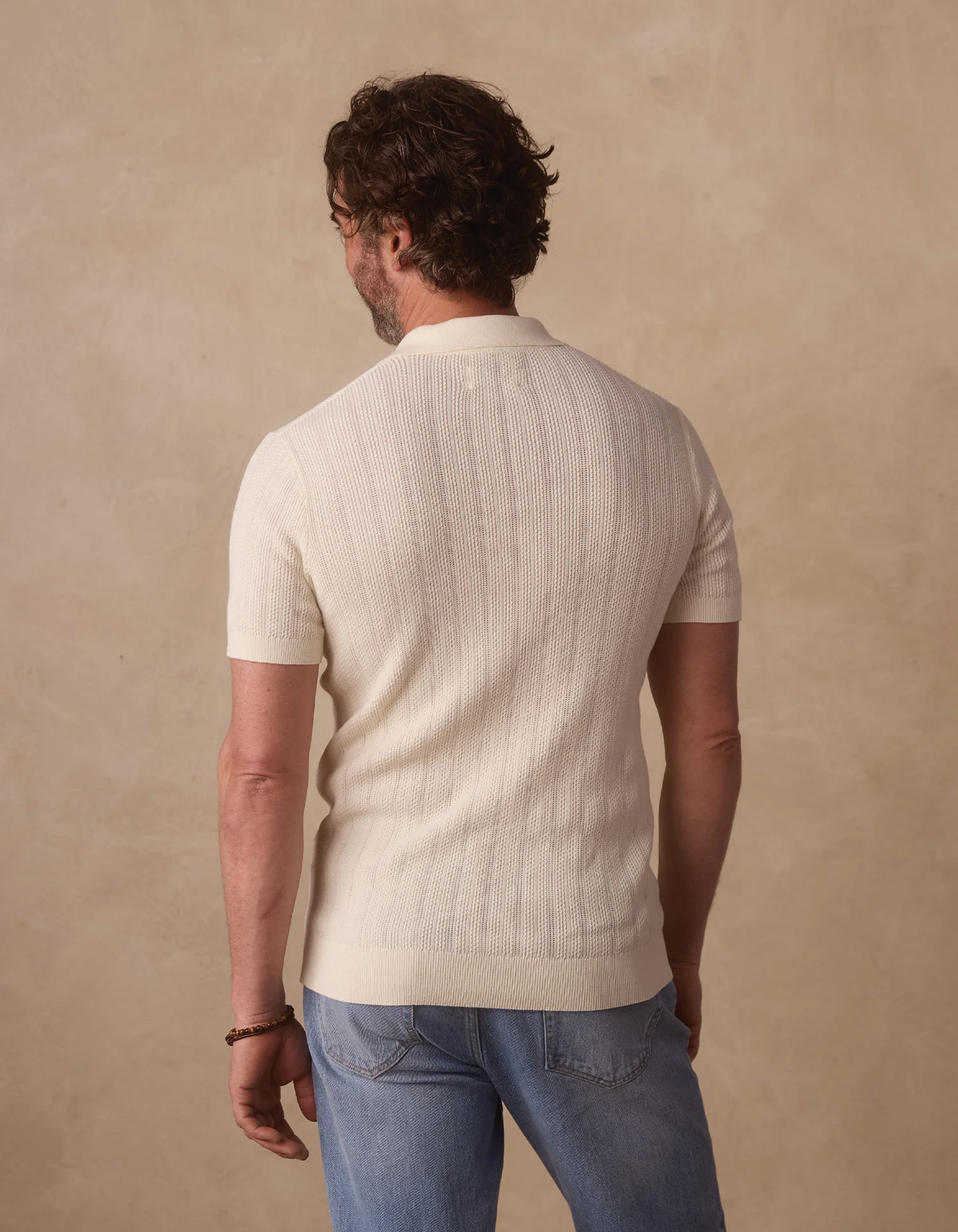 Robles Textured Knit Polo in Ivory - Image 5