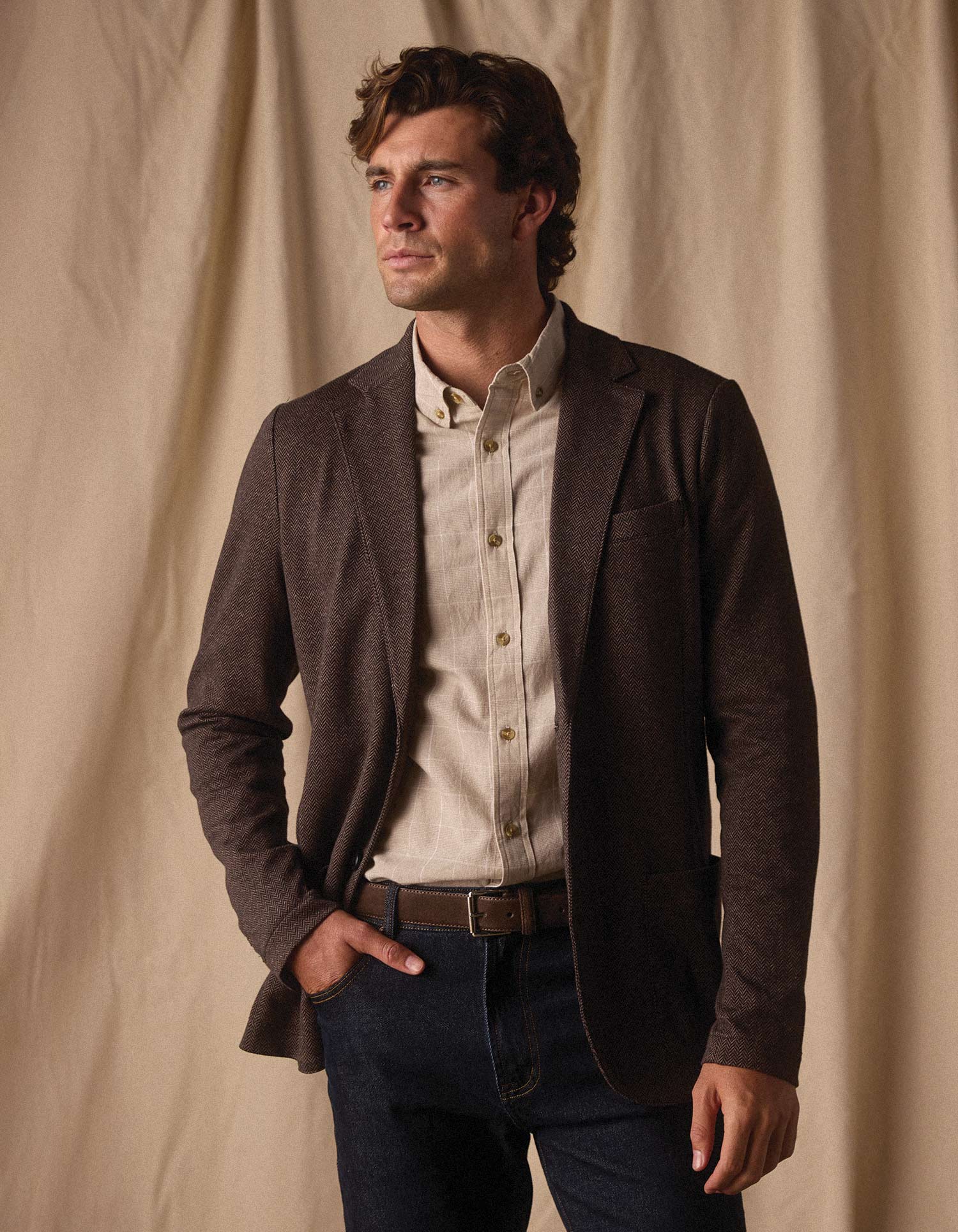 Stretch Knit Blazer in Brown - Image 3
