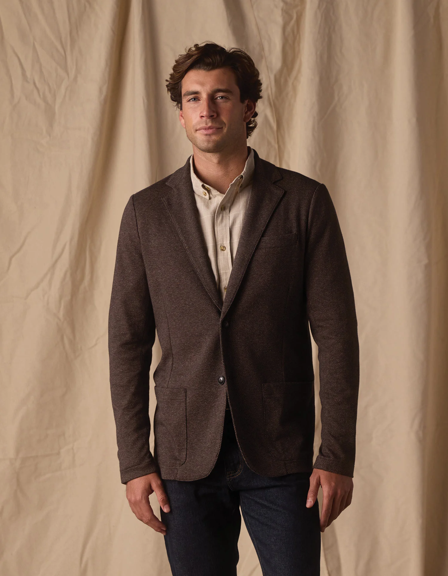 Stretch Knit Blazer in Brown - Image 4