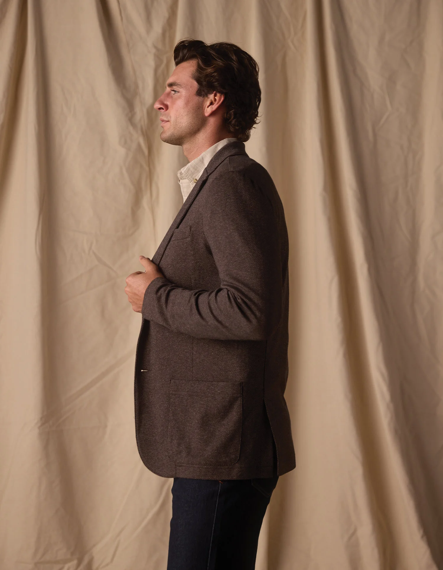 Stretch Knit Blazer in Brown - Image 5