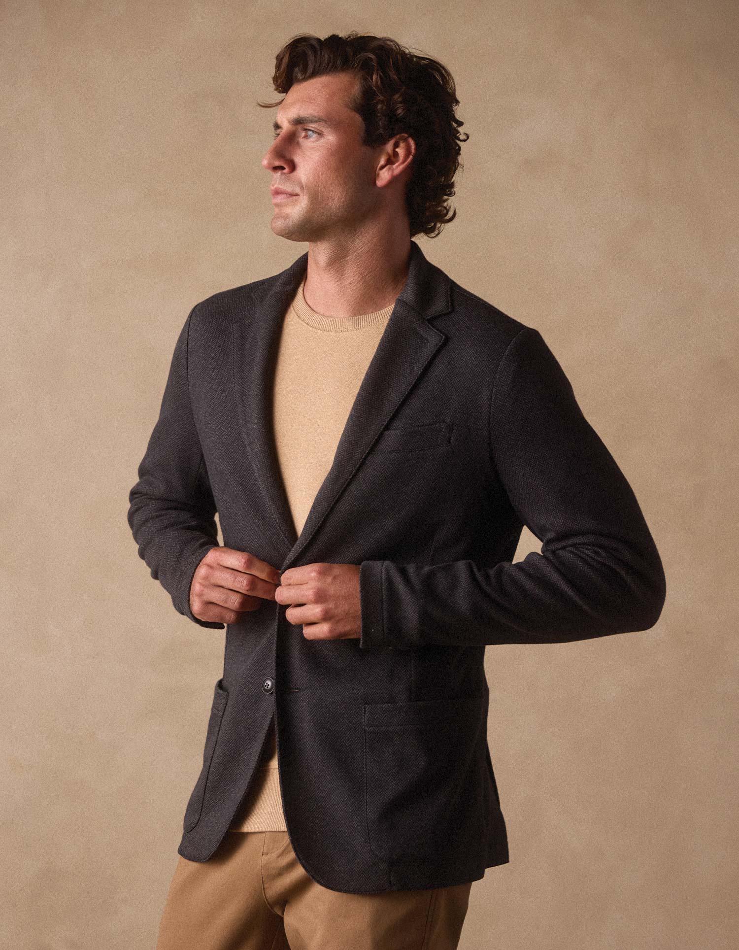 Stretch Knit Blazer in Charcoal - Image 3