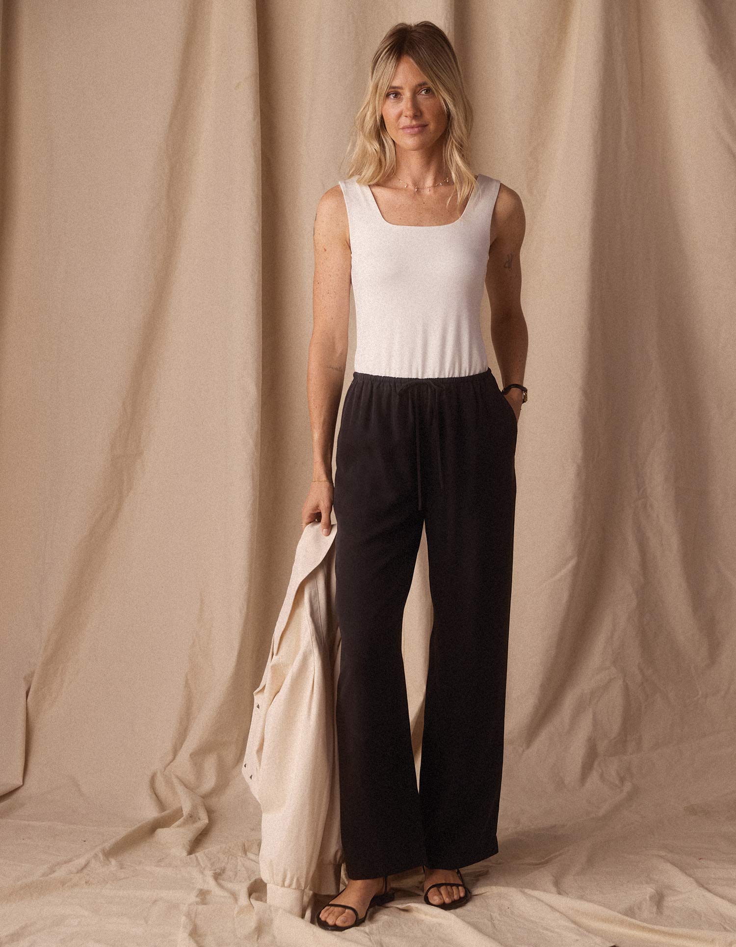 Sueded Costa Drawcord Pant in Black - Image 3