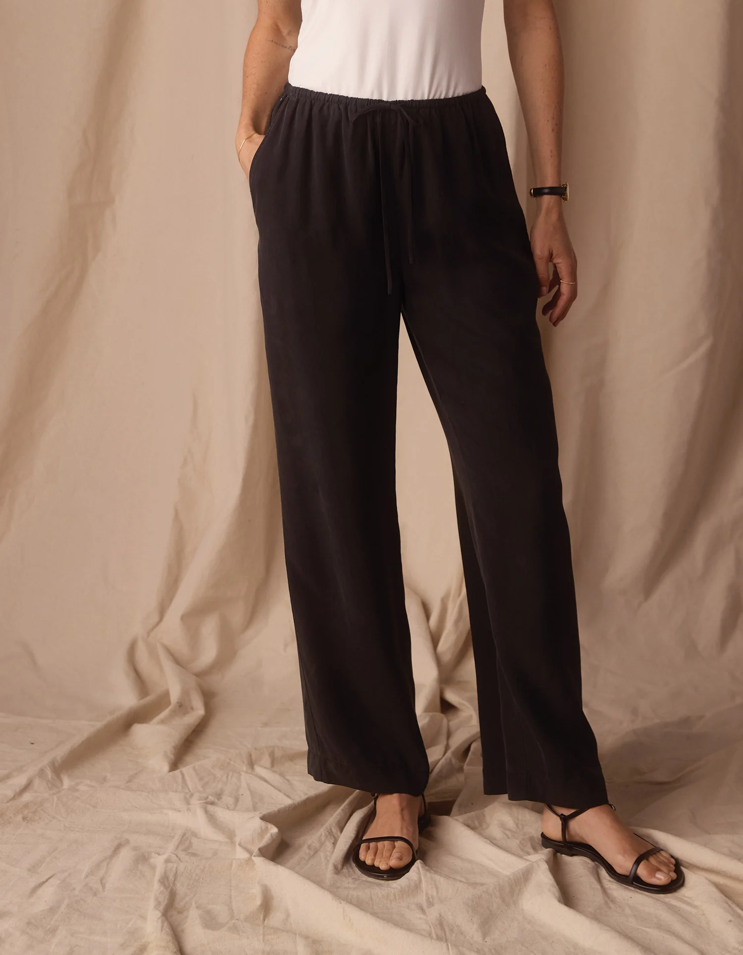 Sueded Costa Drawcord Pant in Black - Image 4
