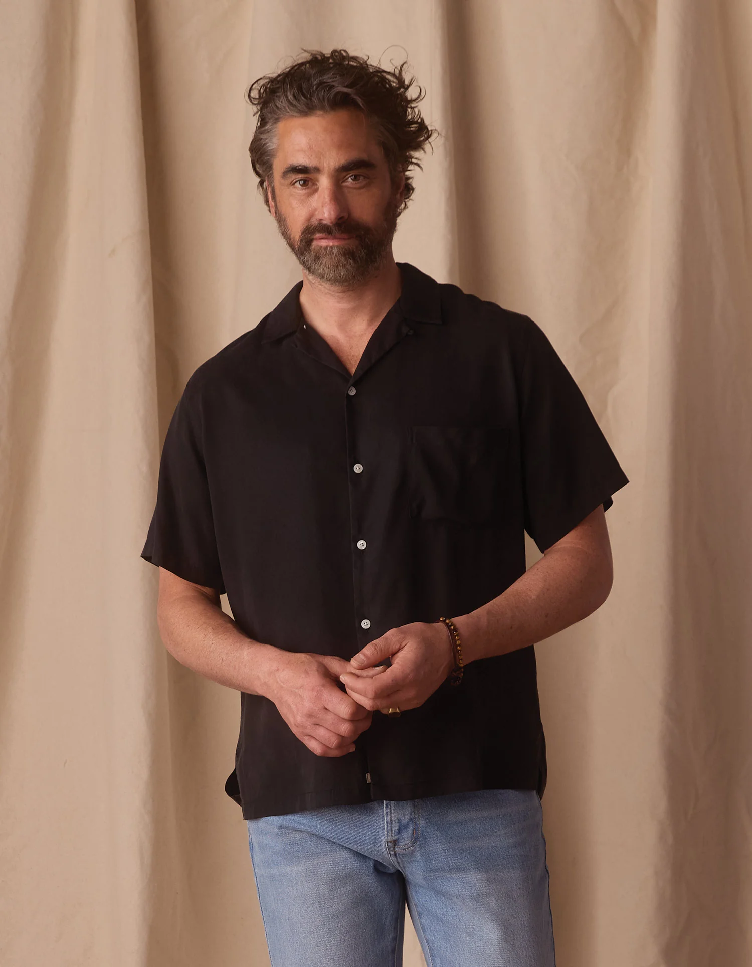 Sueded Costa Resort Shirt in Black - Image 6