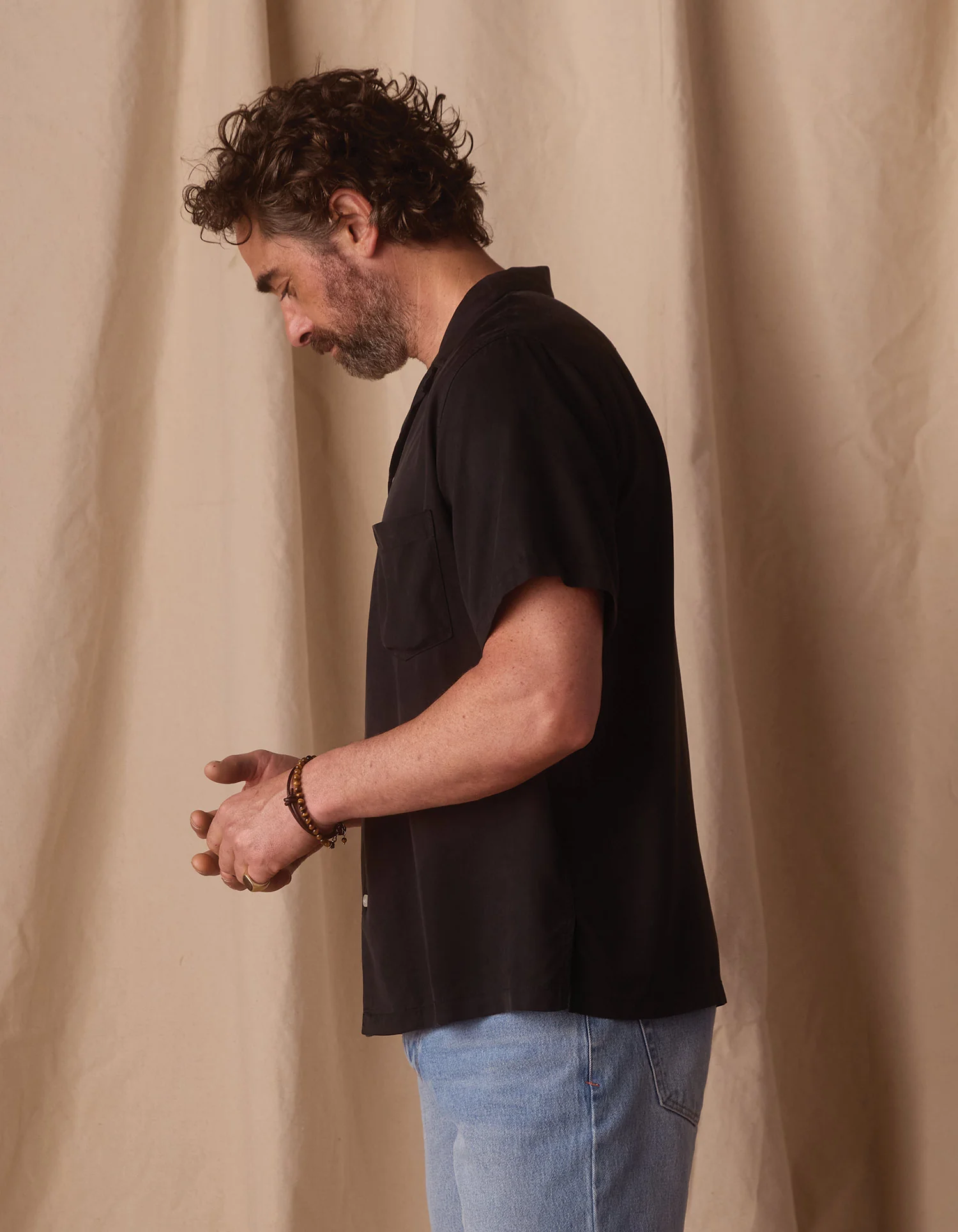 Sueded Costa Resort Shirt in Black - Image 7
