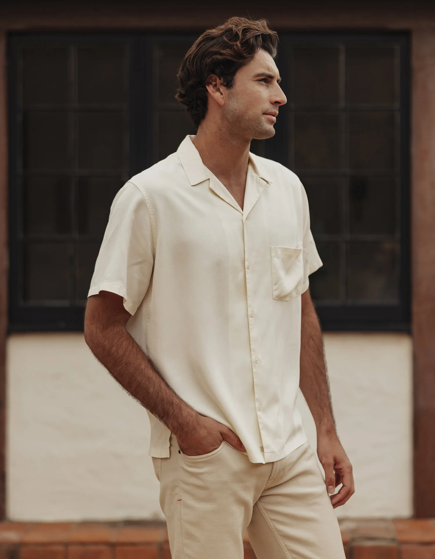 Sueded Costa Resort Shirt in Ivory - Image 3