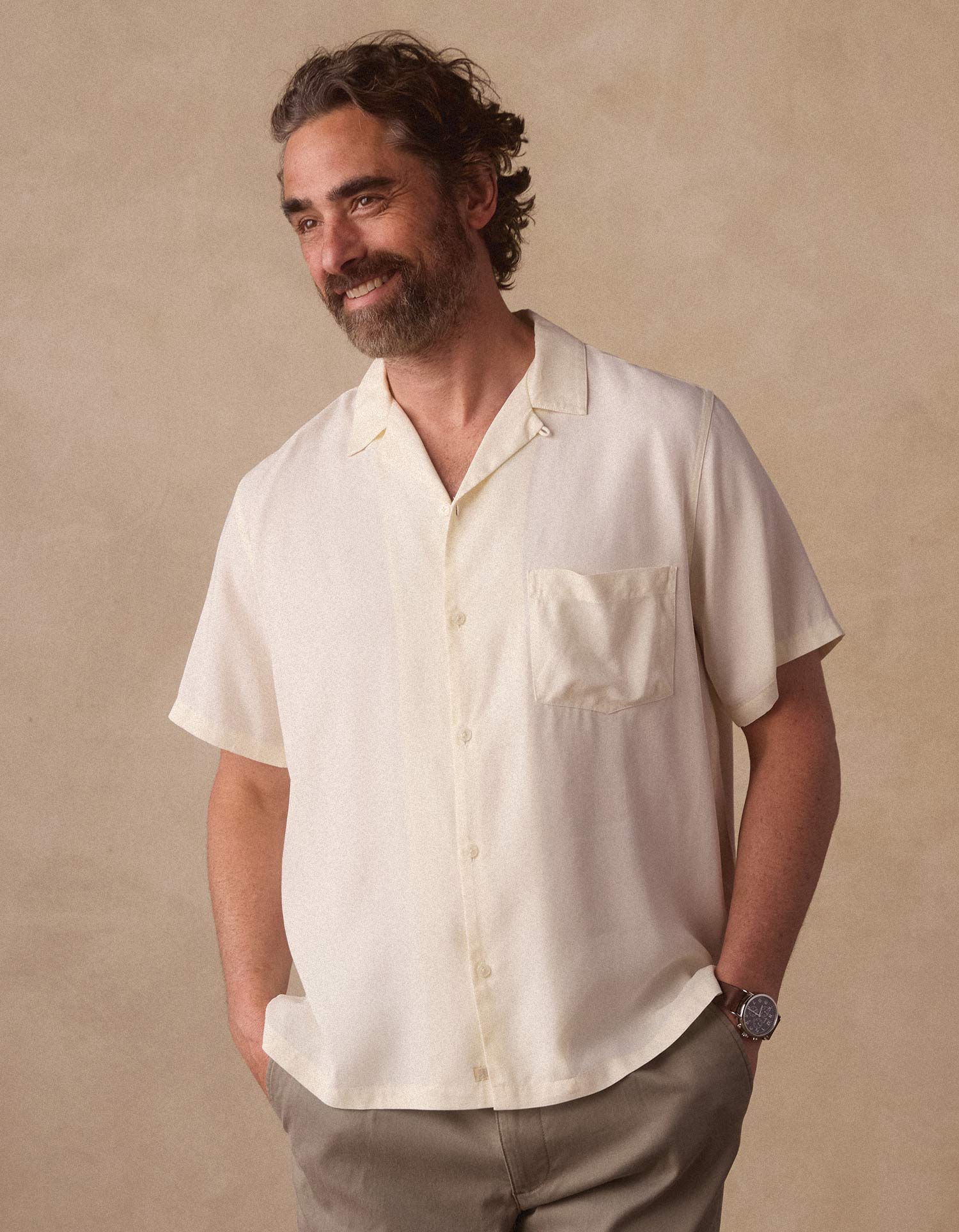 Sueded Costa Resort Shirt in Ivory - Image 5