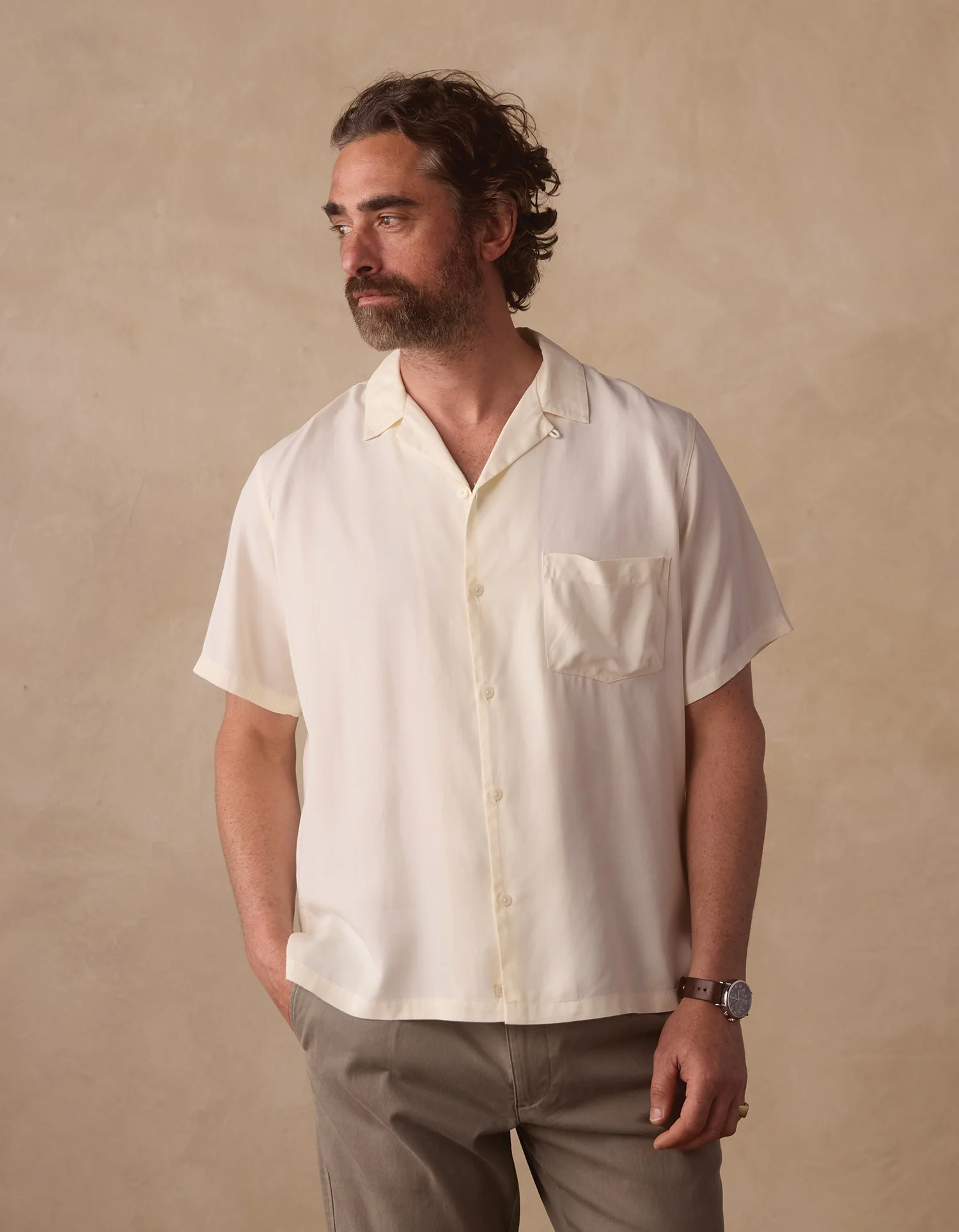 Sueded Costa Resort Shirt in Ivory - Image 6